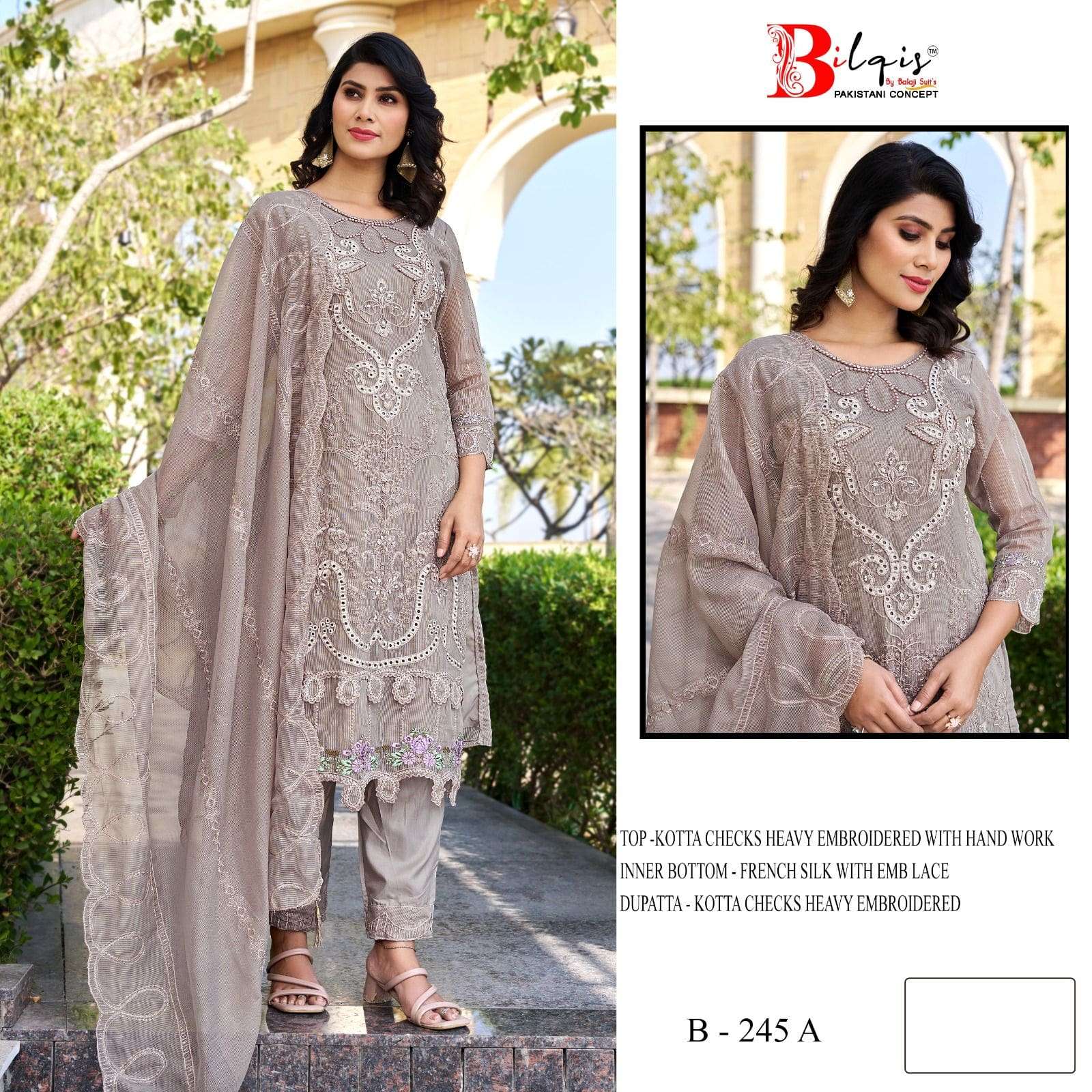 BILQIS B-245 A TO D SERIES KOTA CHEKS EMBROIDERY DRESSES-00201