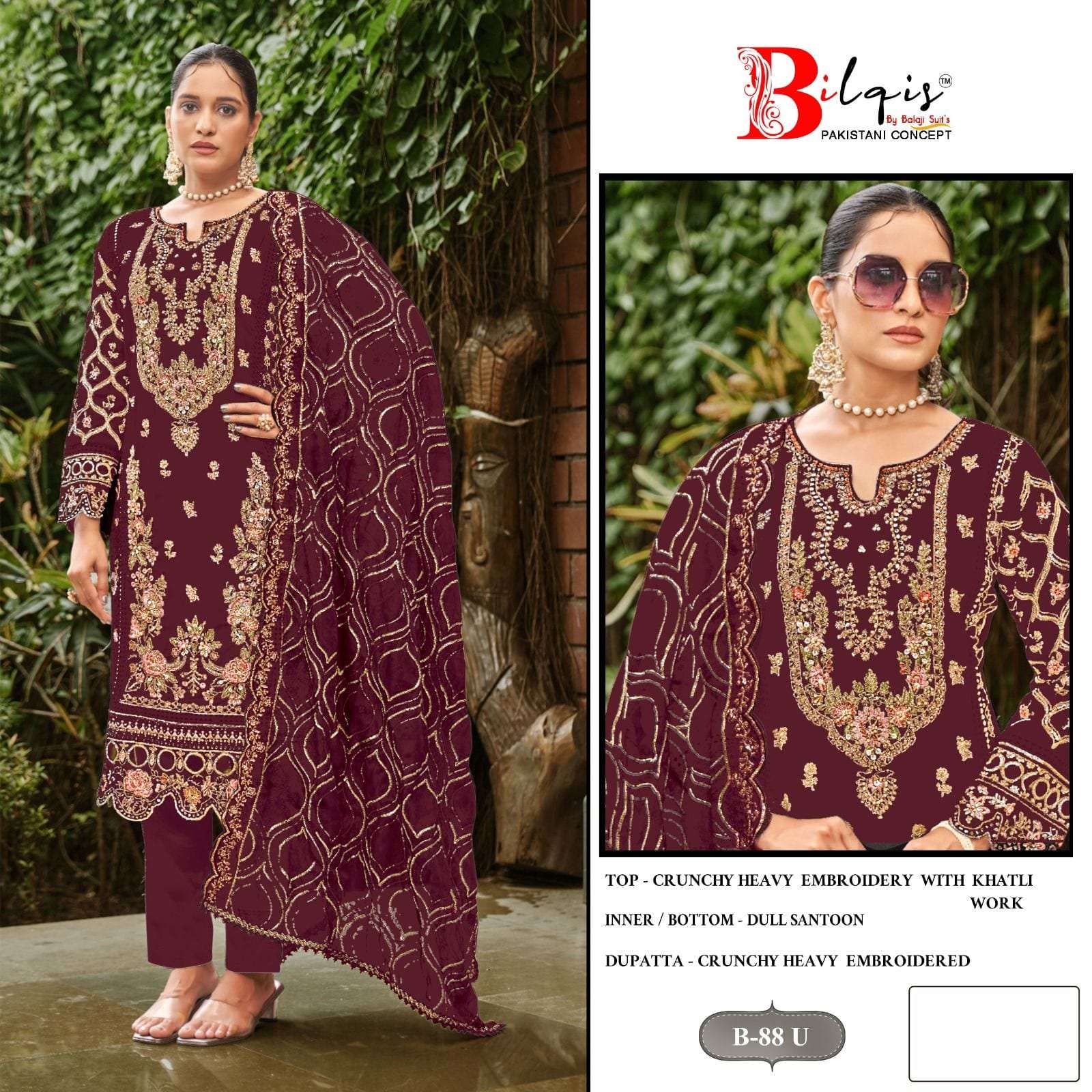 BILQIS B-88 U TO X SERIES  CRUNCHY  FANCY EMBROIDERY DRESSES-00201