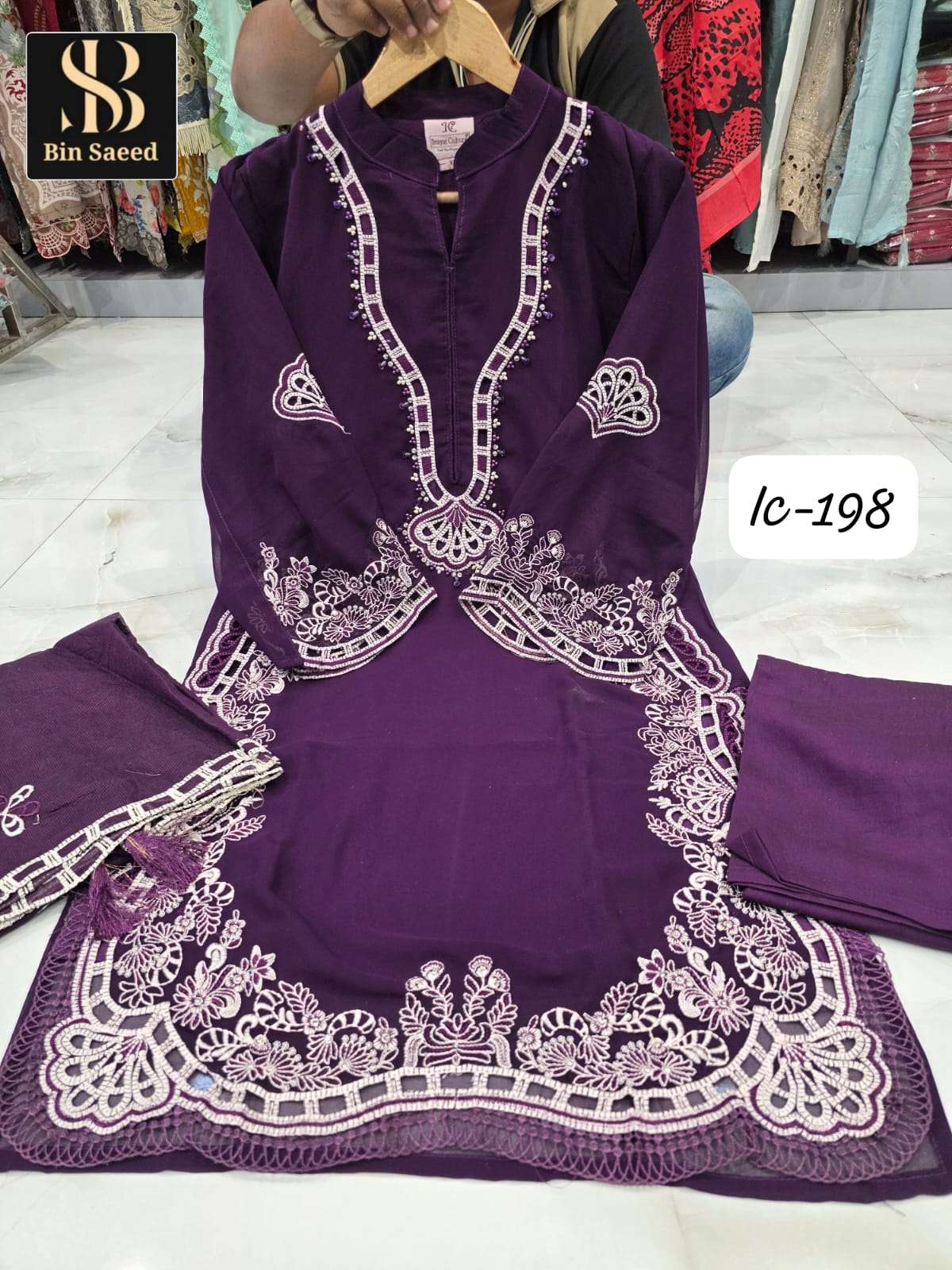BIN SAEED IC-198 GEORGETTE EMBROIDERY STITCHED PAKISTANI SUITS-00272