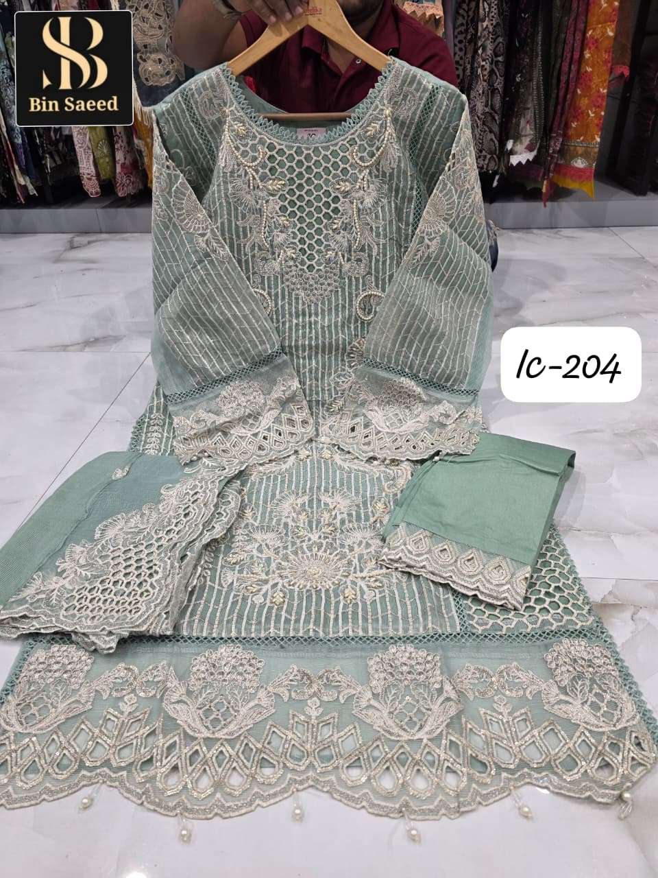 BIN SAEED IC-204 LINEN COTTON EMBROIDERY PAKISTANI SUITS-00272