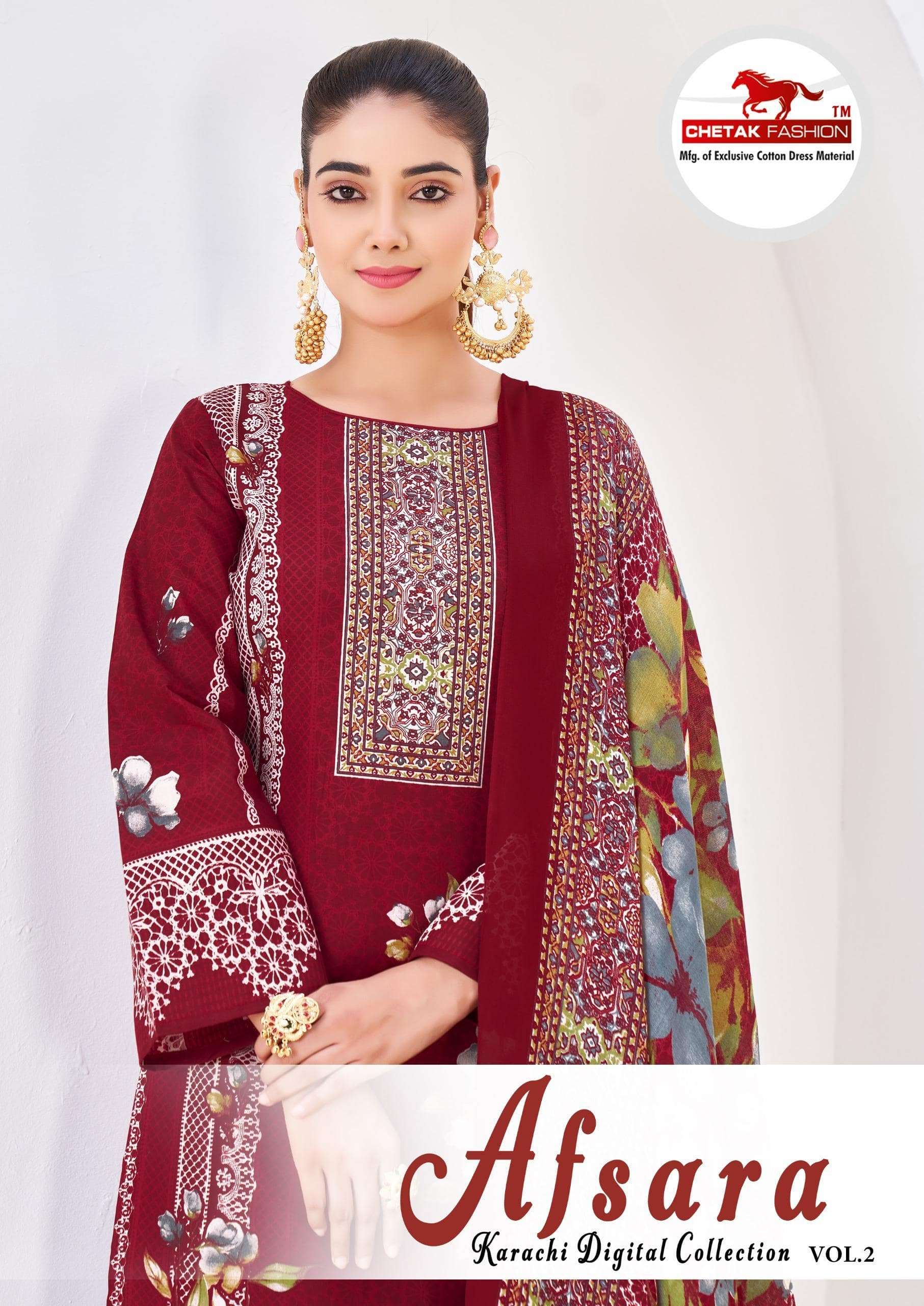 CHETAK FASHION AFSARA KARACHI VOL-02 2001 TO 2008 SERIES  COTTON PRINTED PAKISTANI DRESSES-00201