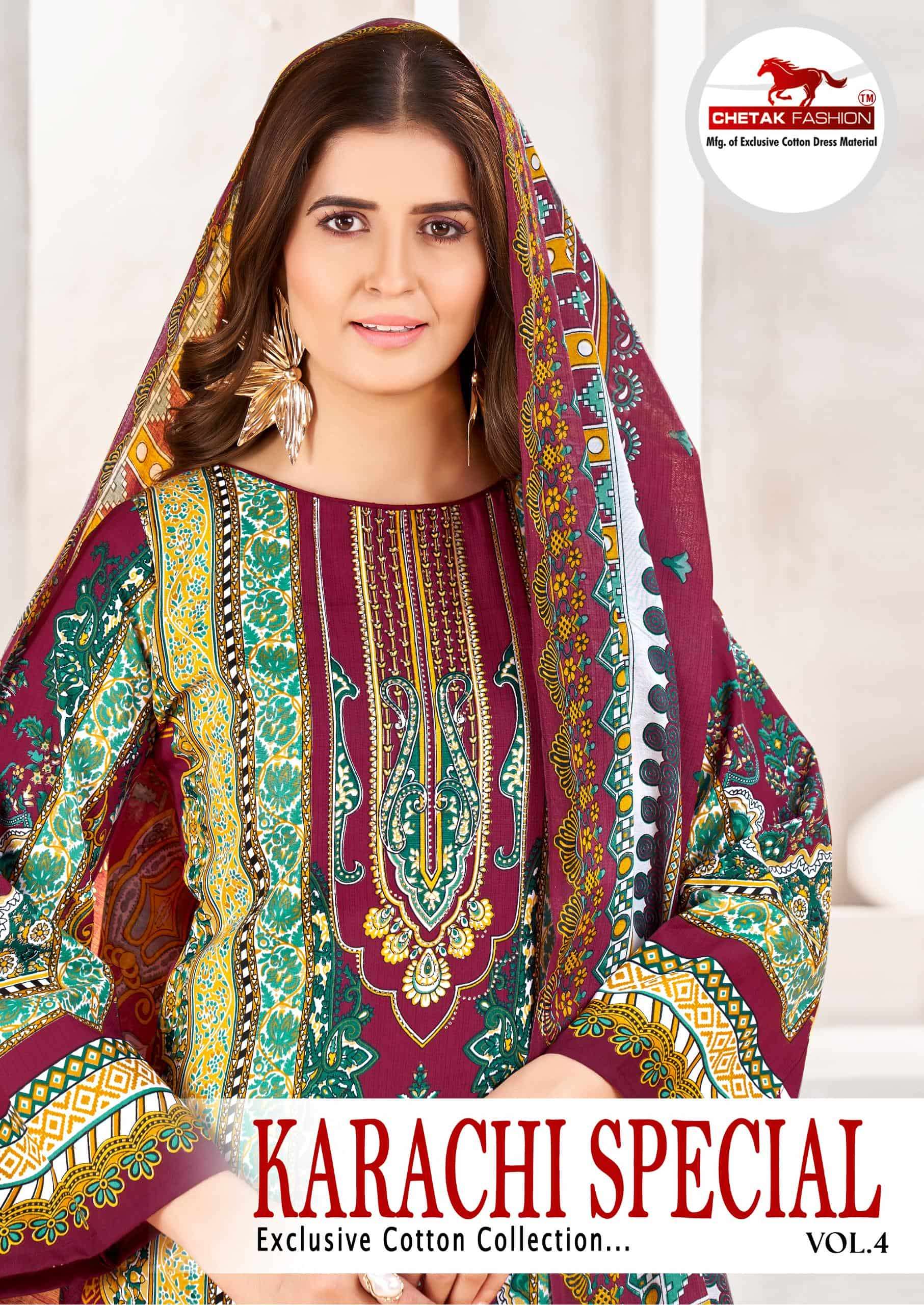CHETAK FASHION KARACHI SPECIAL VOL-04 4001 TO 4010 SERIES PURE COTTON PRINTED DRESSES-00201