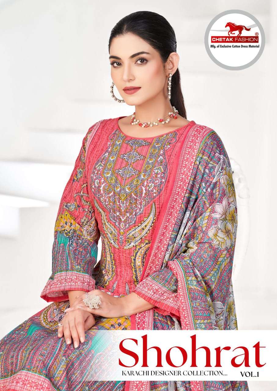 CHETAK FASHION SHOHRAT VOL-01 PURE COTTON PRINTED PAKISATNI DRESSES-00201