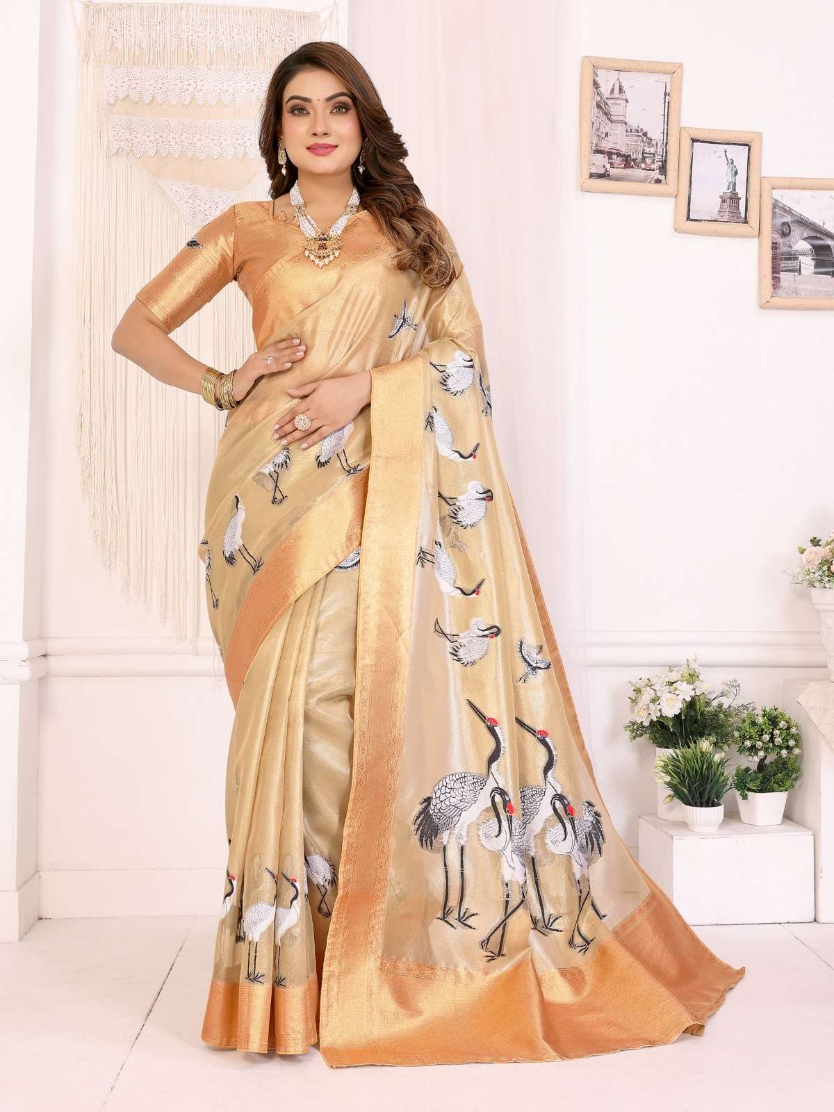 CRANE BY ASLIWHOLESALE TISSUE SILK PRINTED SAREES-00230