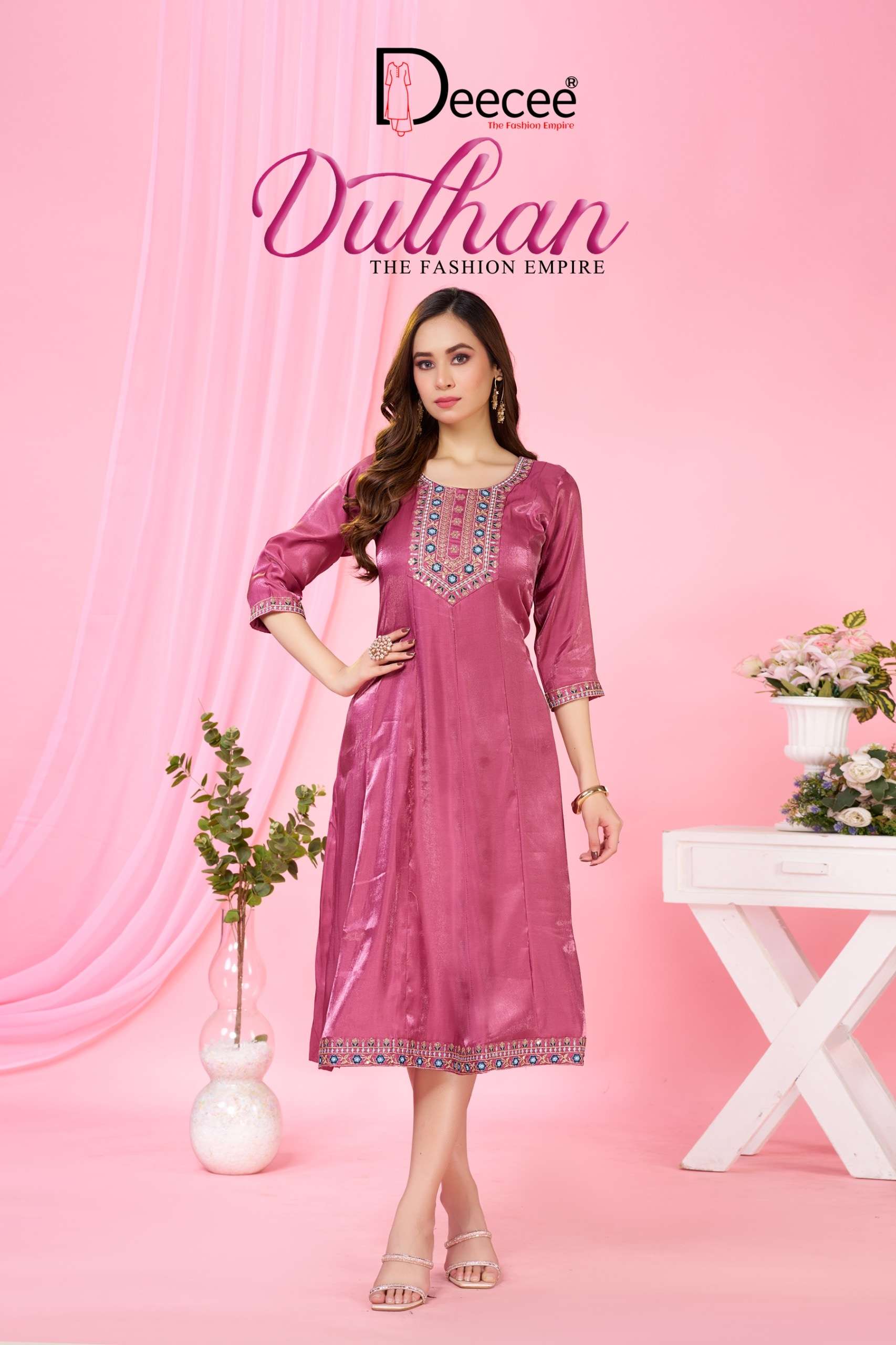 DEE CEE DULHAN 101 TO 106 SERIES ROMAN EMBROIDERY KURTIS-00014