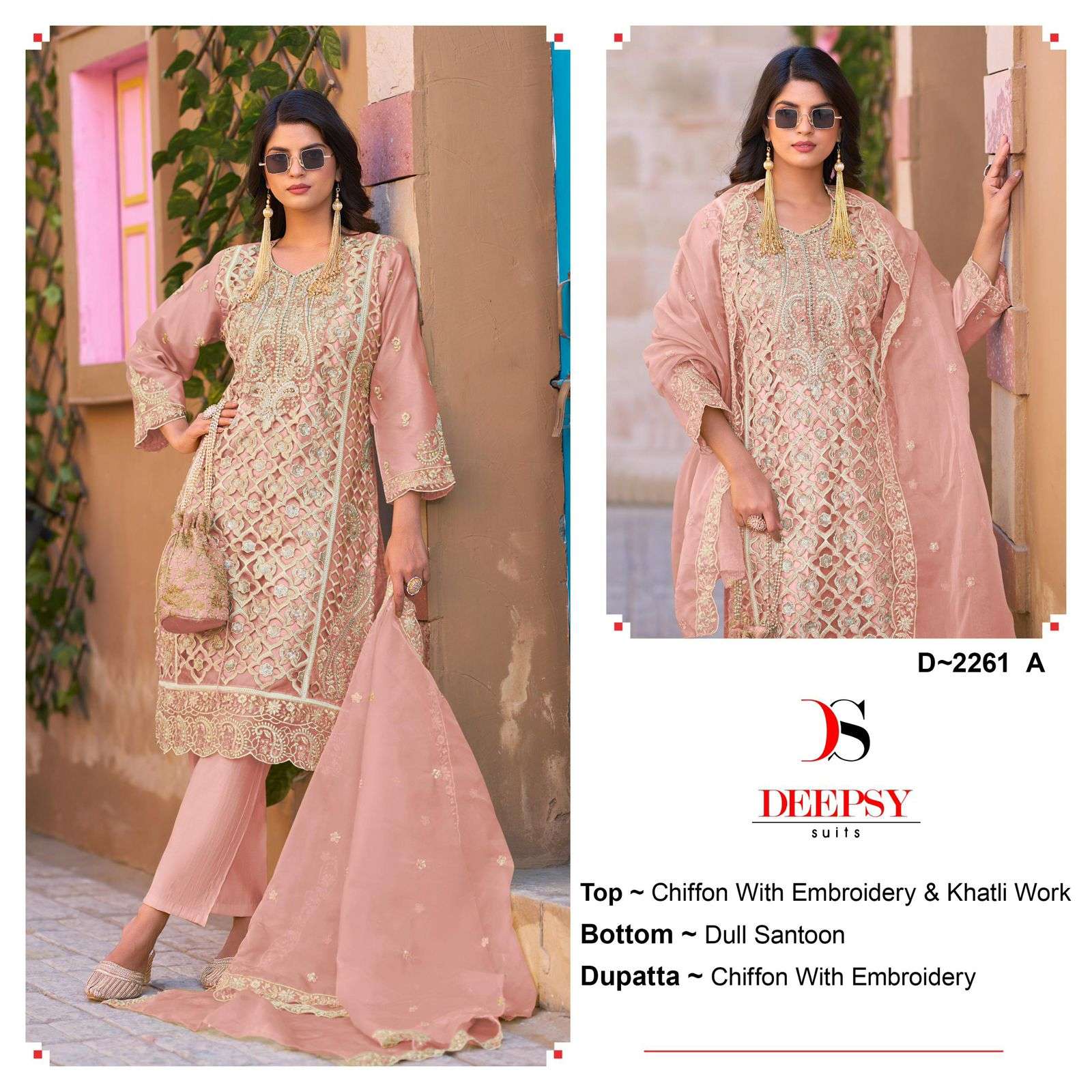 DEEPSY SUITS D-2261 2261-A TO 2261-D SERIES PURE CHIFFON EMBROIDERY PAKISATNI DRESSES-00201