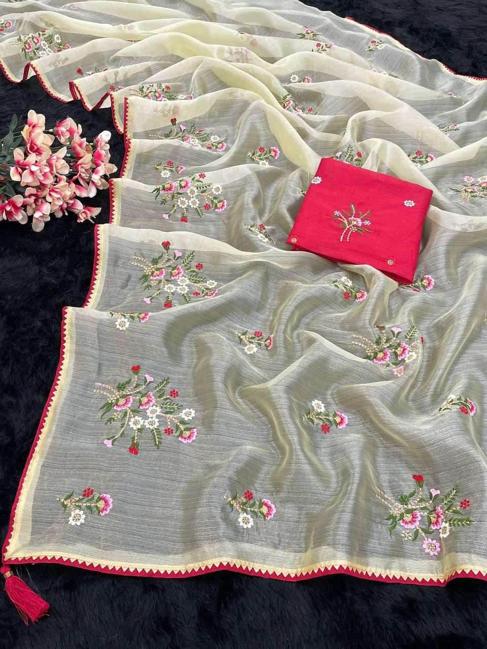 DEVYANI VOL-117 BY ASLIWHOLESALE KHADI ORGANZA EMBROIDERY WORK SAREES - 00259