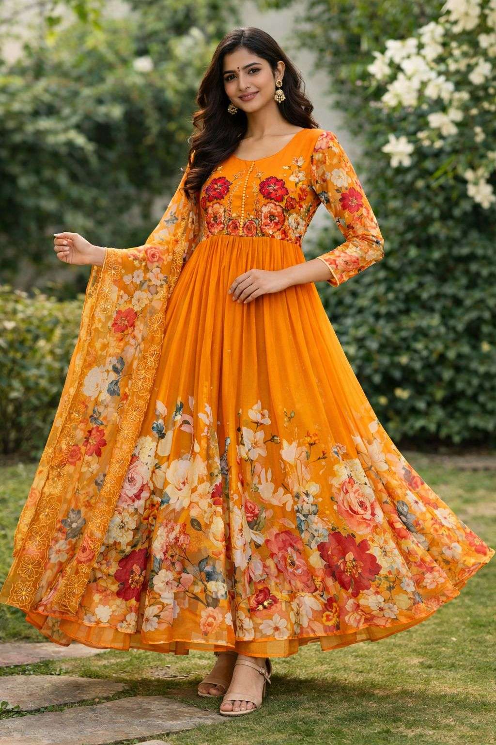 DN-546 BY ASLIWHOLESALE FAUX GEORGETTE PRINTED STITCHED ANARKALI-00232