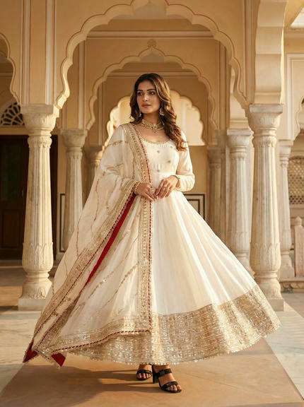 DN-551 BY ASLIWHOLESALE CHINON SILK ANARKALI SUIT WITH DUPATTA - 00232