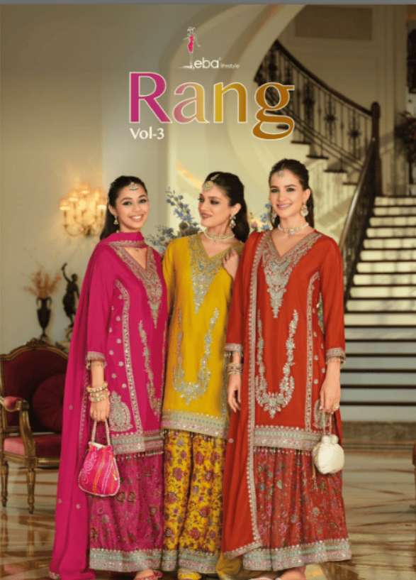 EBA LIFESTYLE RANG VOL-3 2325 TO 2327 SERIES PAKISTANI CHINON EMBROIDERY SUITS-00289