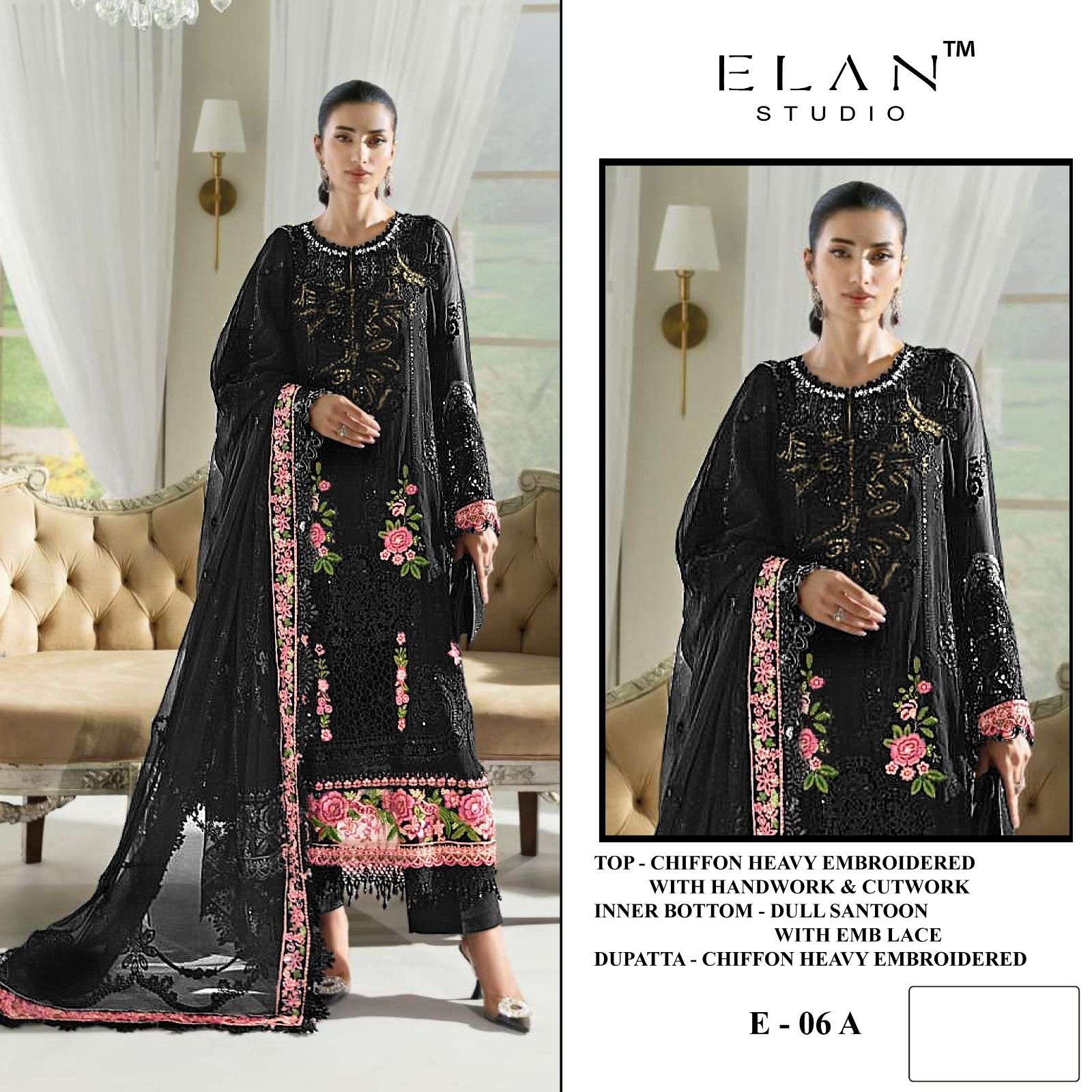 ELAN LAWN STUDIO E-06 A TO D SERIES CHIFFON EMBROIDERY DRESSES-00201