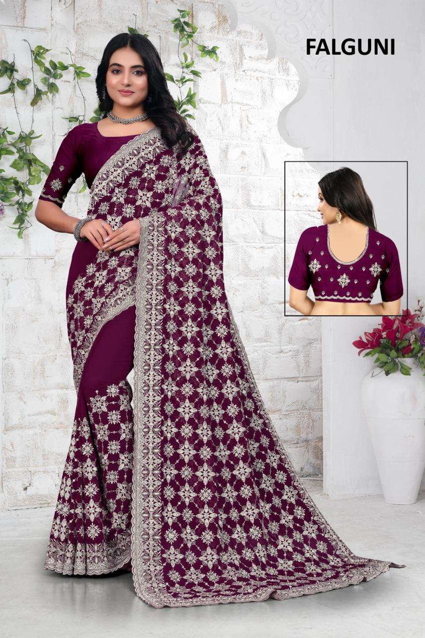 FALGUNI BY ASLIWHOLESALE GEORGETTE EMBROIDERY SAREES -00103