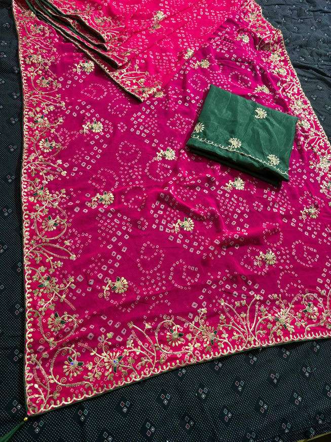 FUL PATTI BY ASLIWHOLESALE BANDHANI EMBROIDERY SAREES-00090