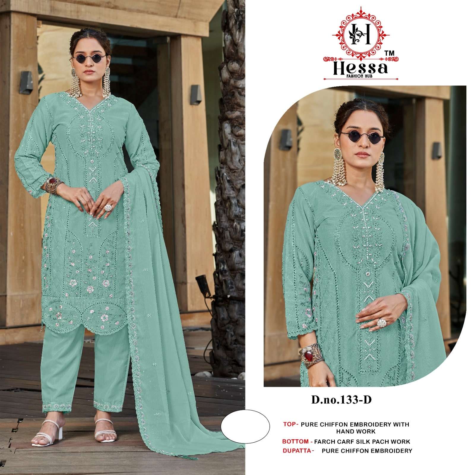 HESSA 133 A TO D SERIES PURE CHIFFON EMBROIDERY PAKISTANI SUITS-00310