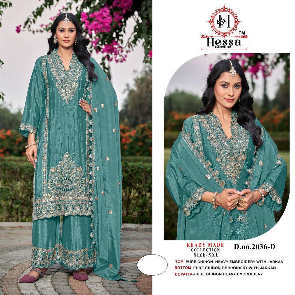 HESSA 2036 A TO D SERIES CHINON EMBROIDERY PAKISTANI SUITS-00310