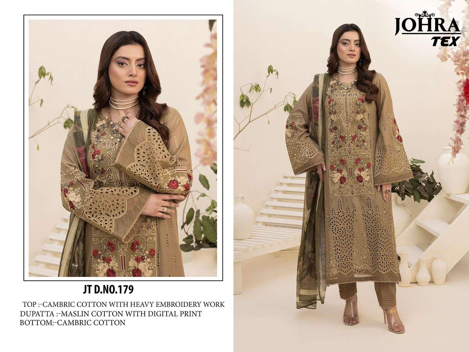 JOHRA TEX JT-179 PURE CAMBRIC COTTON EMBROIDERY PAKISTANI DRESS-00071