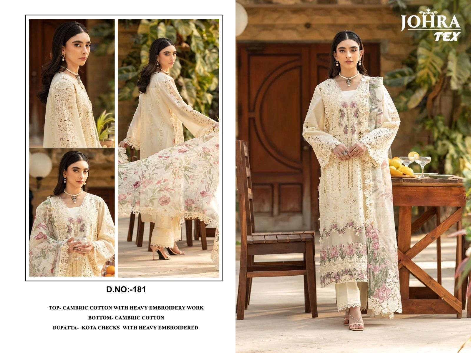 JOHRA TEX JT-181 A TO B SERIES PURE CAMBRIC COTTON EMBROIDERY PAKISTANI DRESSES-00071