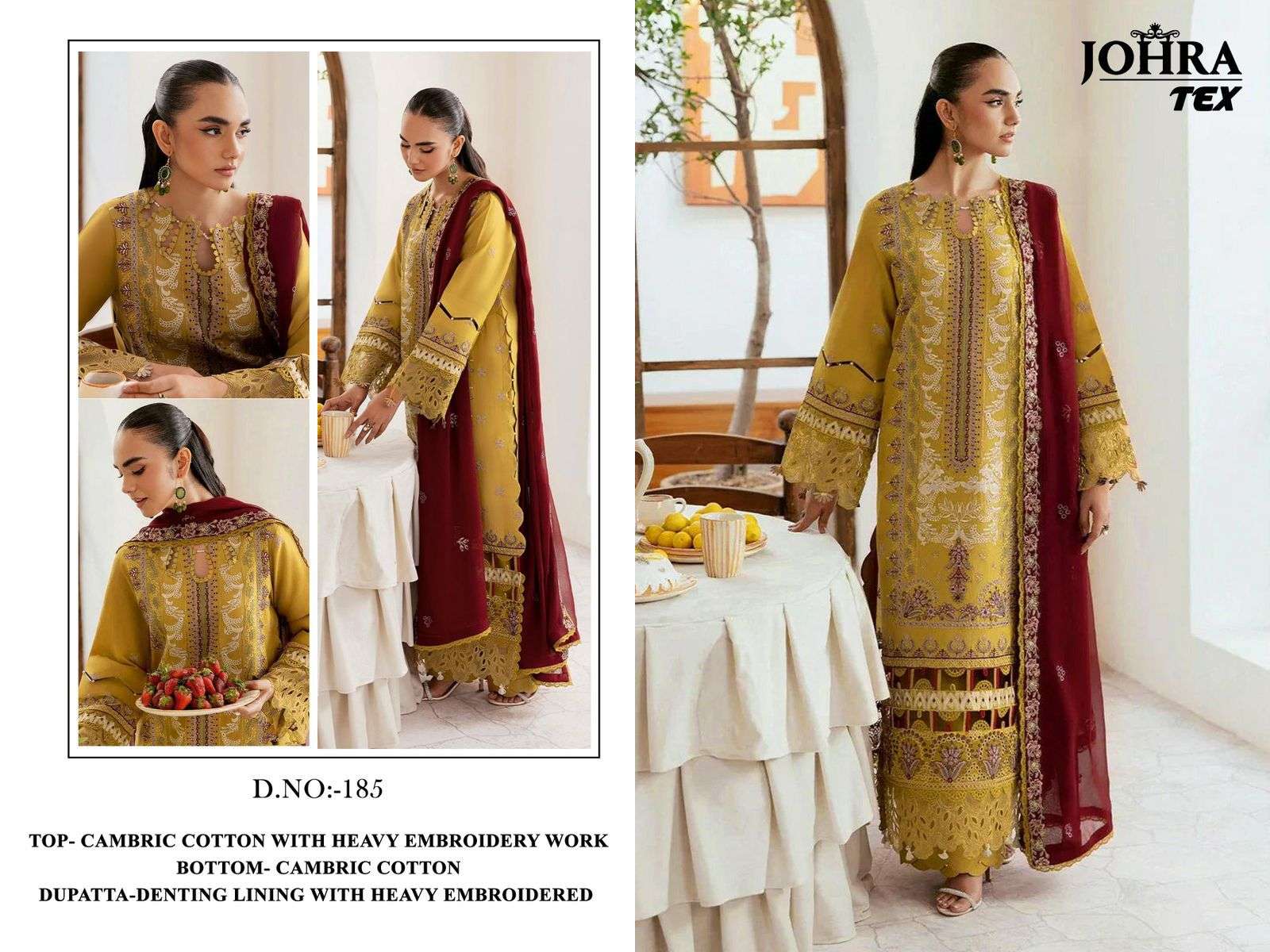 JOHRA TEX JT-185 PURE CAMBRIC COTTON EMBROIDERY PAKISTANI DRESS-00071