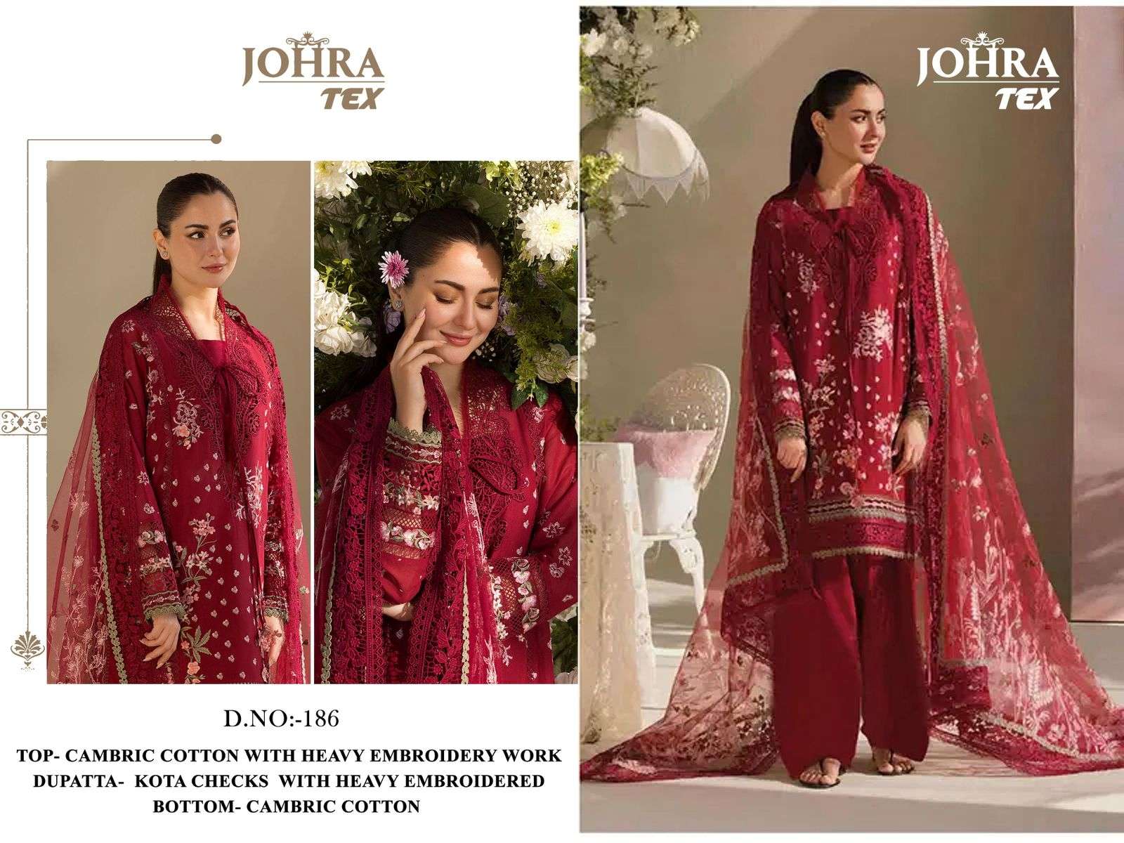 JOHRA TEX JT-186 PURE CAMBRIC COTTON EMBROIDERY PAKISTANI DRESSES-00071