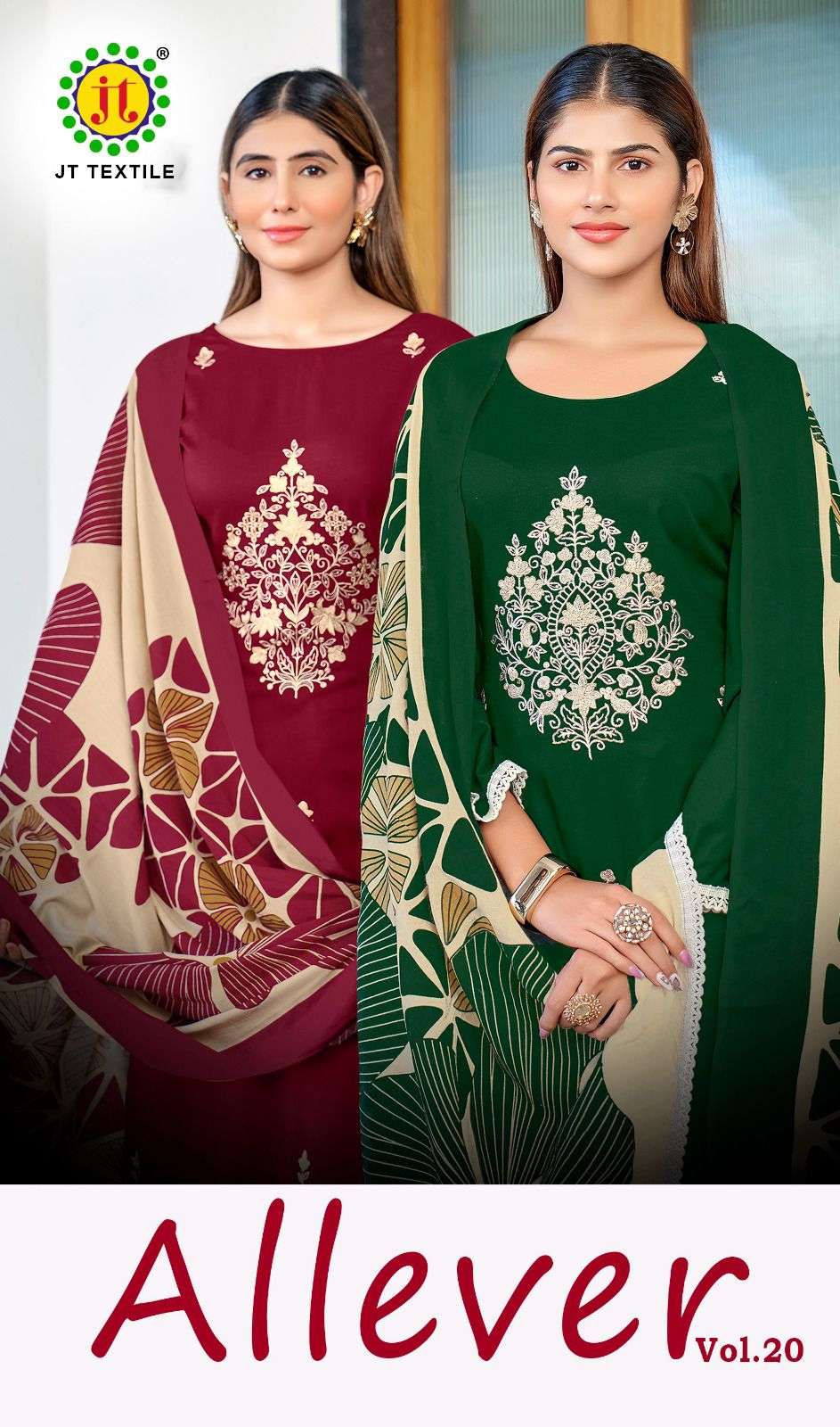 JT TEXTILE ALLEVER VOL-20 20001 TO 20005 SERIES PURE RAYON EMBROIDERY PAKISATNI DRESSES-00201