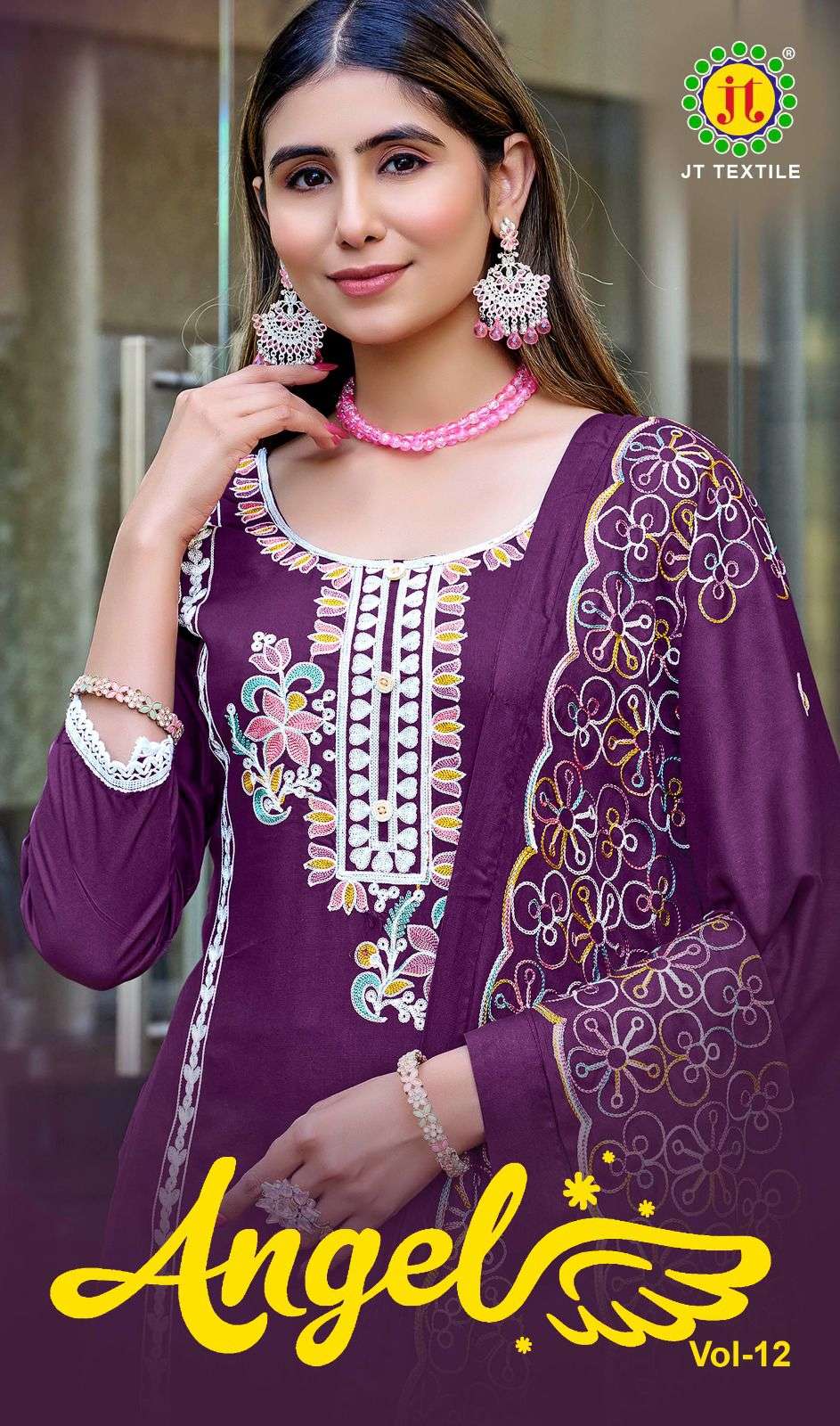 JT TEXTILE ANGEL VOL-12 12001 TO 12005 SERIES RAYON EMBROIDERY DRESSES-00201