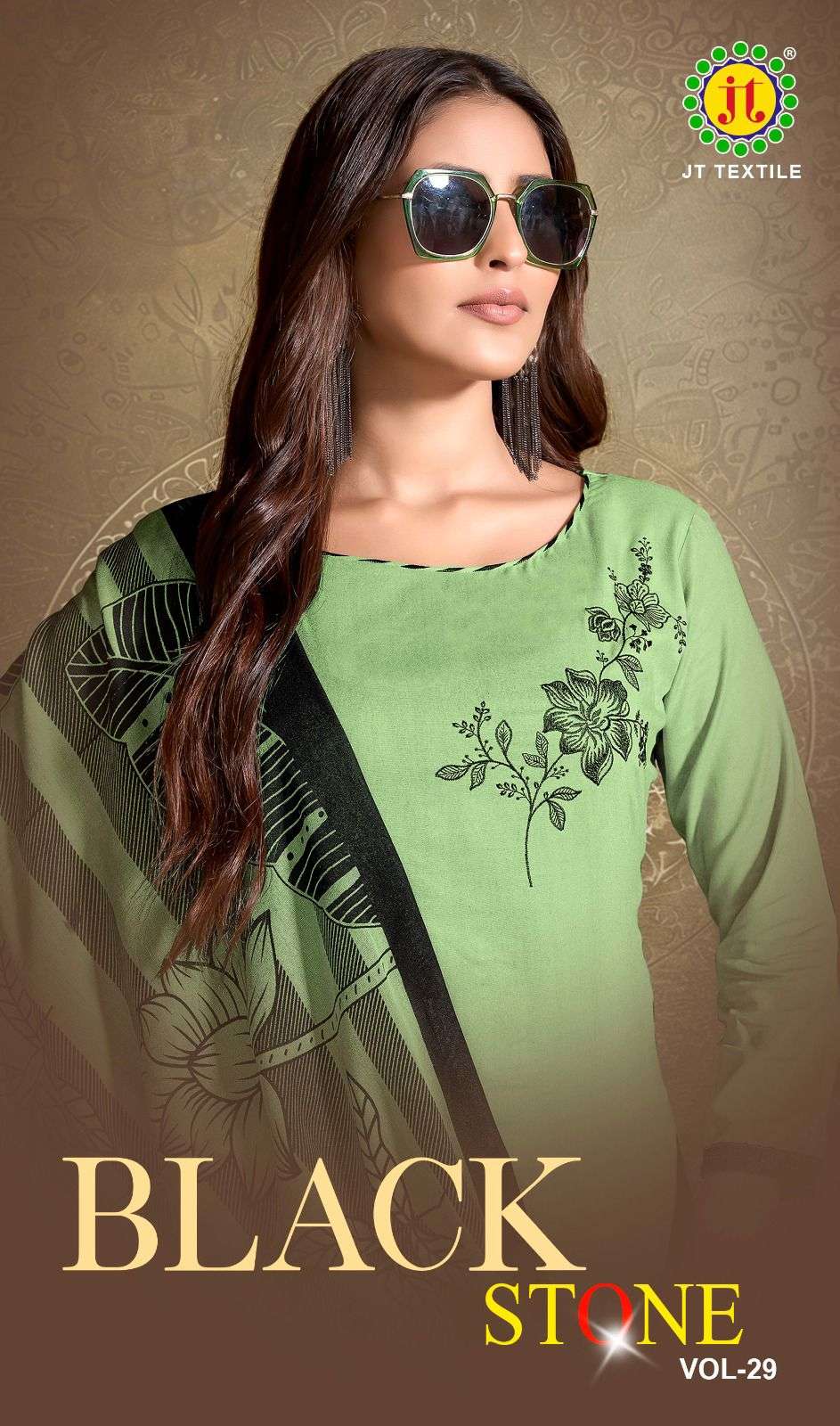 JT TEXTILE BLACK STONE VOL-29 29001 TO 29005 SERIES RAYON EMBROIDERY DRESSES-00201