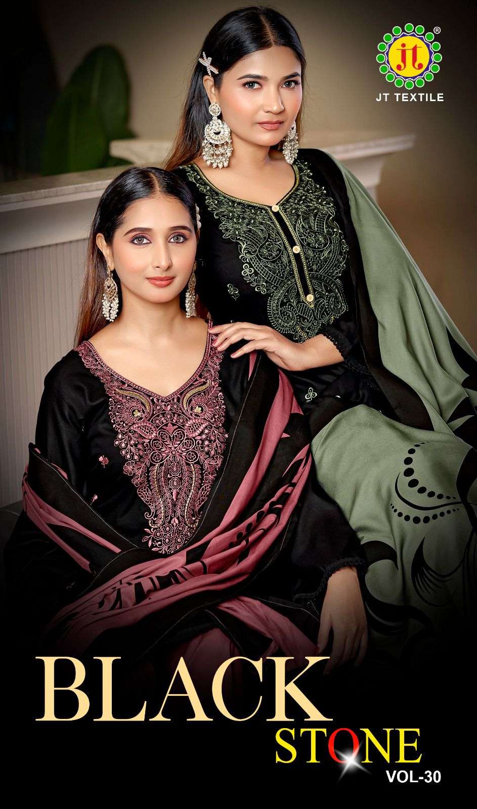 JT TEXTILE BLACK STONE VOL-30 30001 TO 30005 SERIES RAYON EMBROIDERY DRESSES-00201