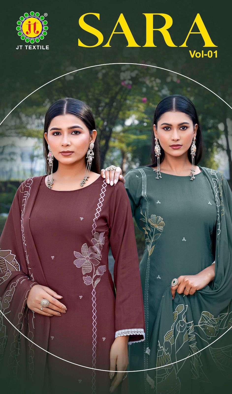 JT TEXTILE SARA 1001 TO 1004 SERIES RAYON EMBROIDERY DRESSES-00201