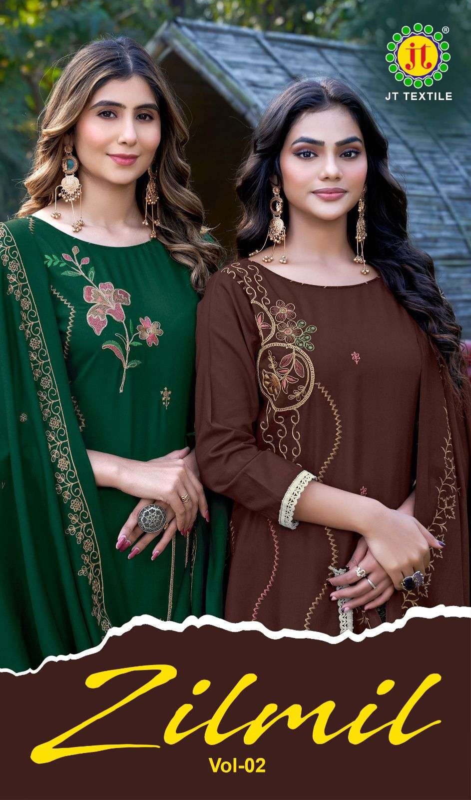 JT TEXTILE ZILMIL VOL-02 2001 TO 2005 SERIES PURE RAYON EMBROIDERY PAKISATNI DRESSES-00201