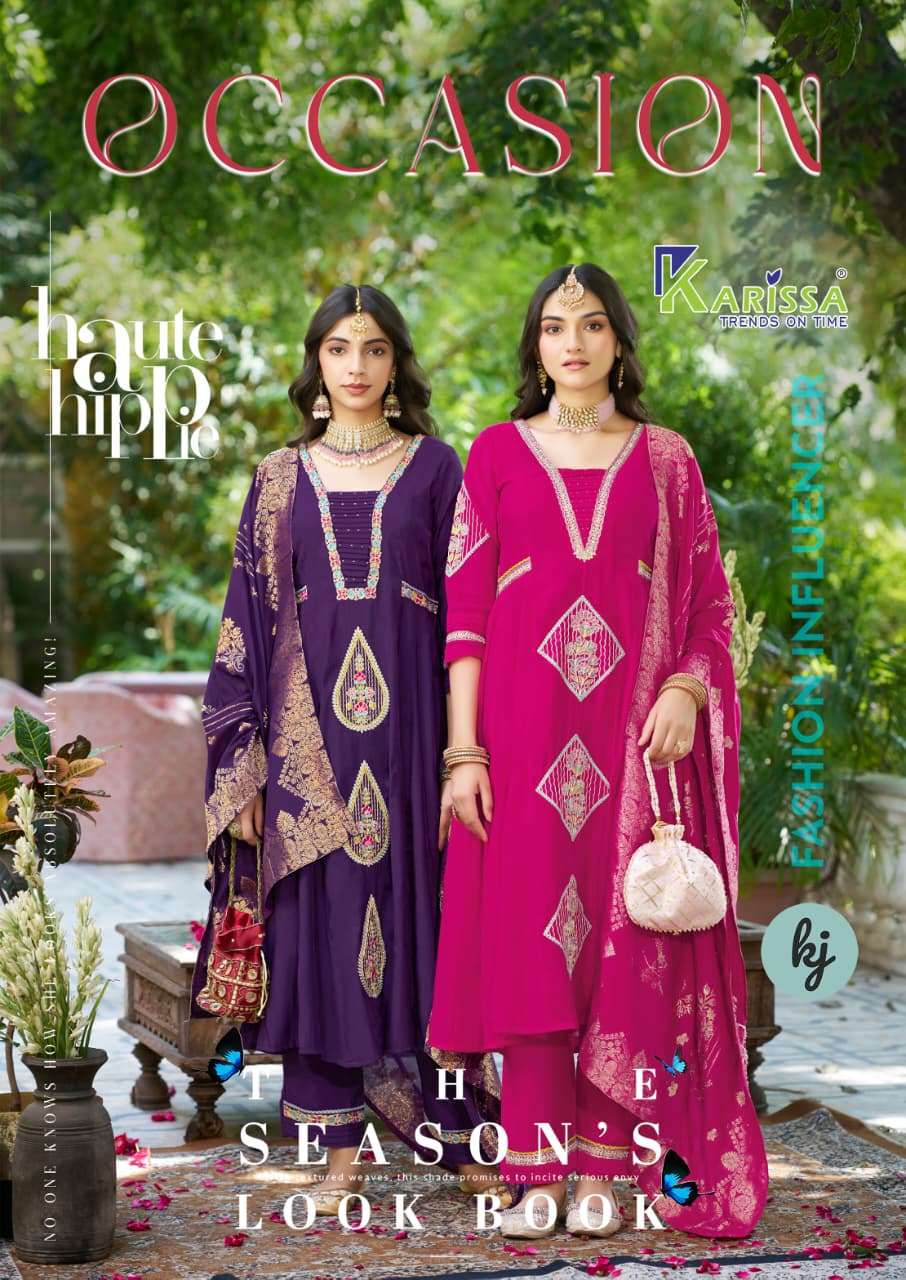 KARISSA OCCASION 1001 TO 1004 SERIES VISCOSE CHANDERI HANDWORK DRESSES-00014