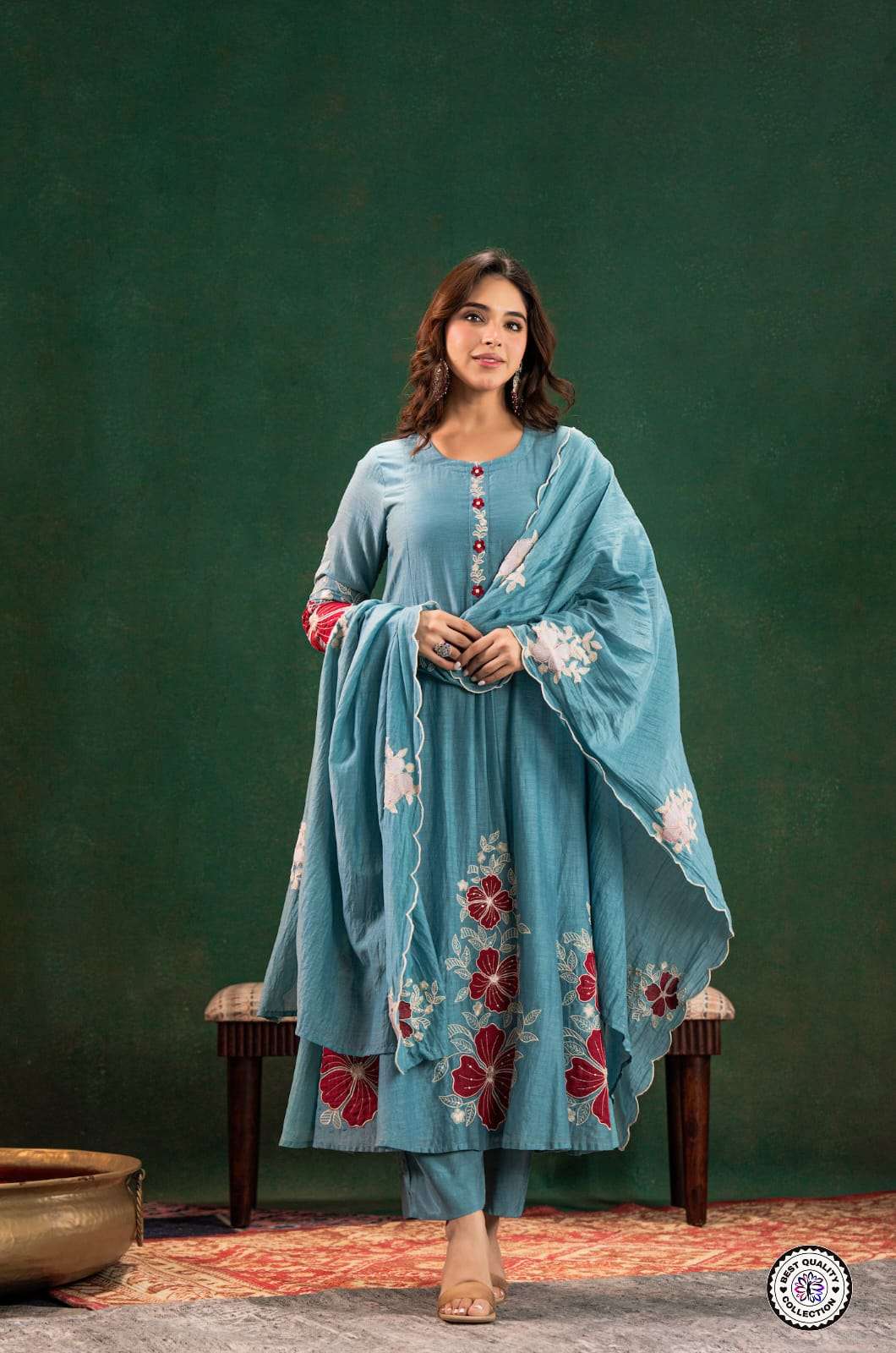 KF-1112 BY ASLIWHOLESALE CHANDERI SILK ANANRKALI-00096