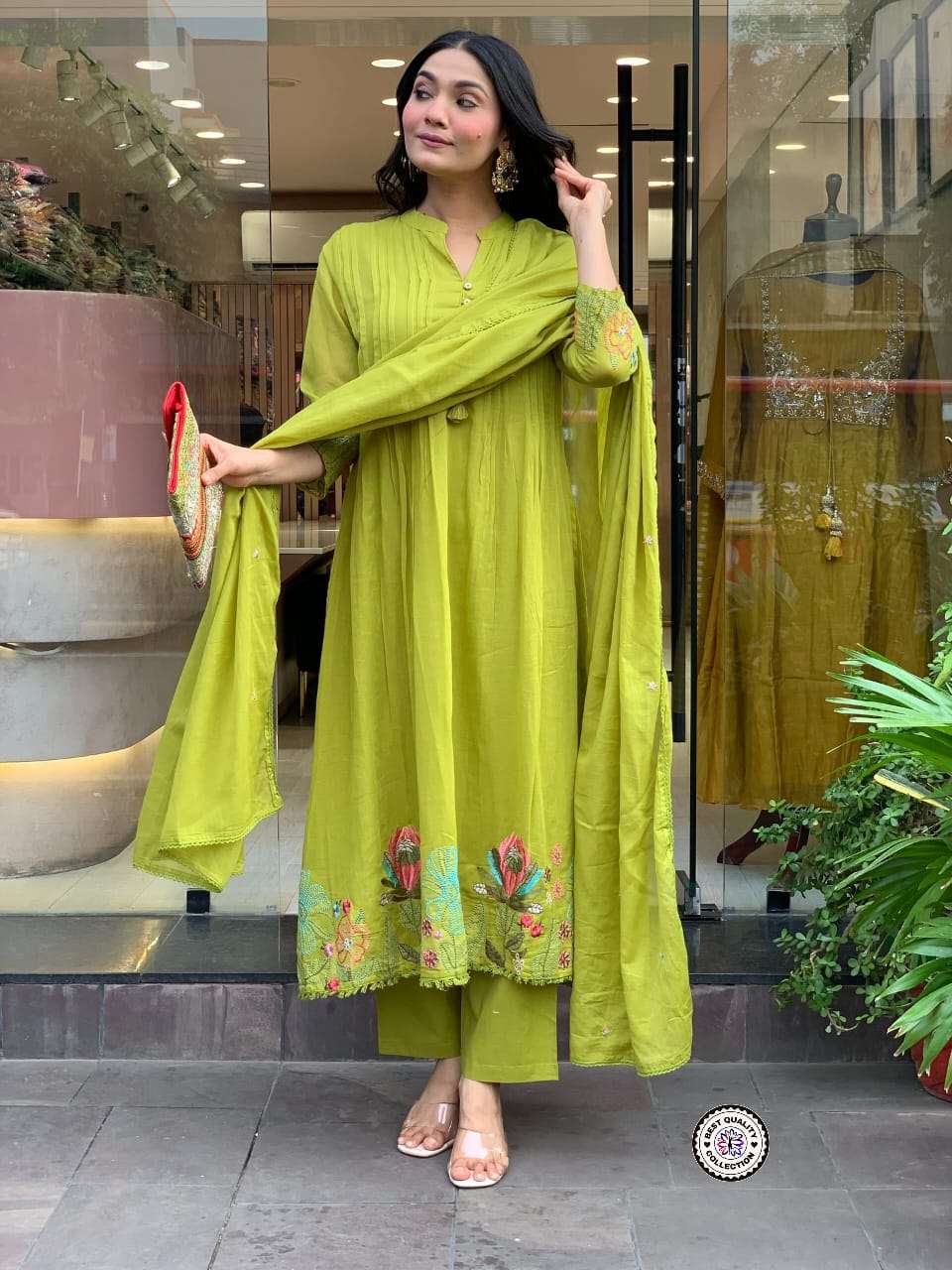 KF-1123 BY ASLIWHOLESALE CHANDERI SILK EMBROIDERY DRESSES-00096