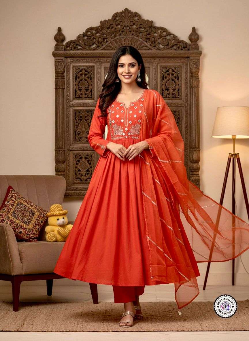 KF-1126 BY ASLIWHOLESALE CHANDERI SILK EMBROIDERY ANARKALI DRESSES-00096