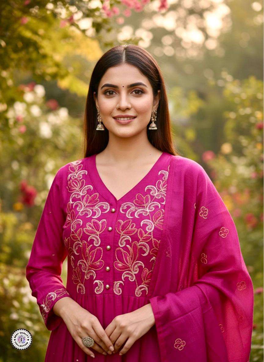 KF-1127 BY ASLIWHOLESALE CHANDERI SILK EMBROIDERY ANARKALI DRESSES - 00096