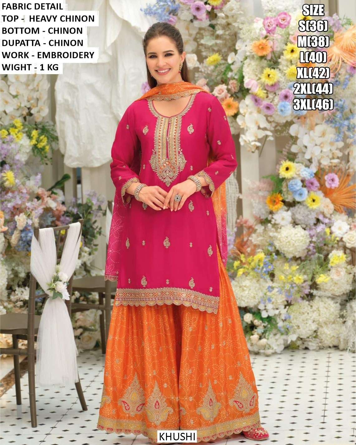KHUSHI BY ASLIWHOLESALE CHINON EMBROIDERY STITCHED DRESSES-00095