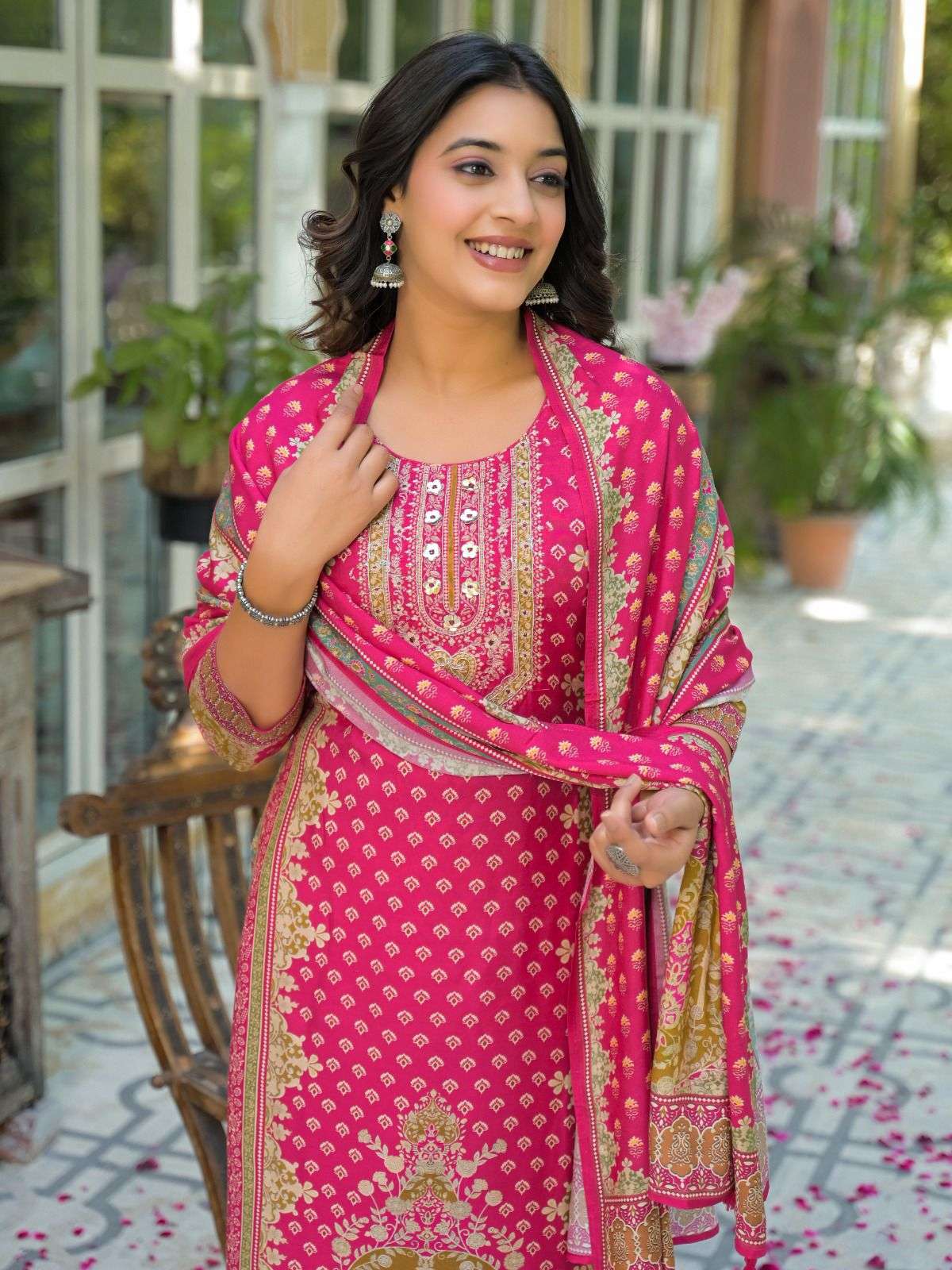 LABEL KHOJ SAGAAI VISCOSE MUSLIN EMBROIDERY SUIT WITH DUPTTA-00298