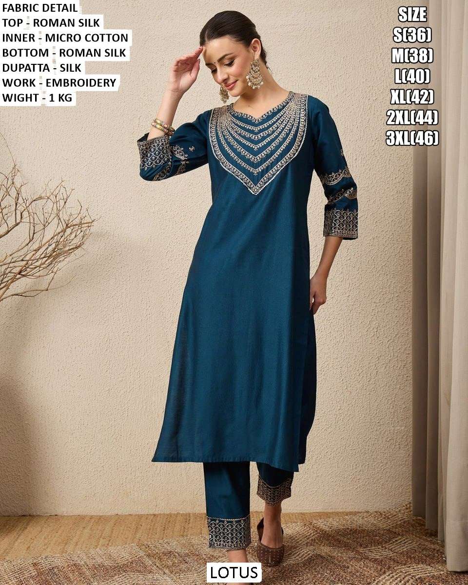 LOTUS BY ASLIWHOLESALE ROMAN SILK EMBROIDERY DRESSES-00095