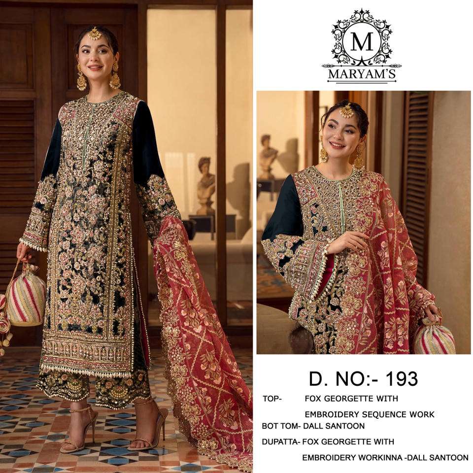 MARYAM’S - 193 HEAVY EMBROIDERY GEORGETTE PAKISTANI DRESSES-00022
