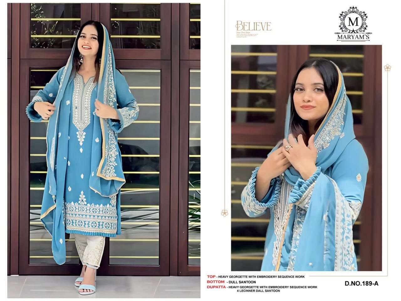 MARYAMS 189 HEAVY EMBROIDERY FAUX GEORGETTE PAKISTANI DRESSES-00022