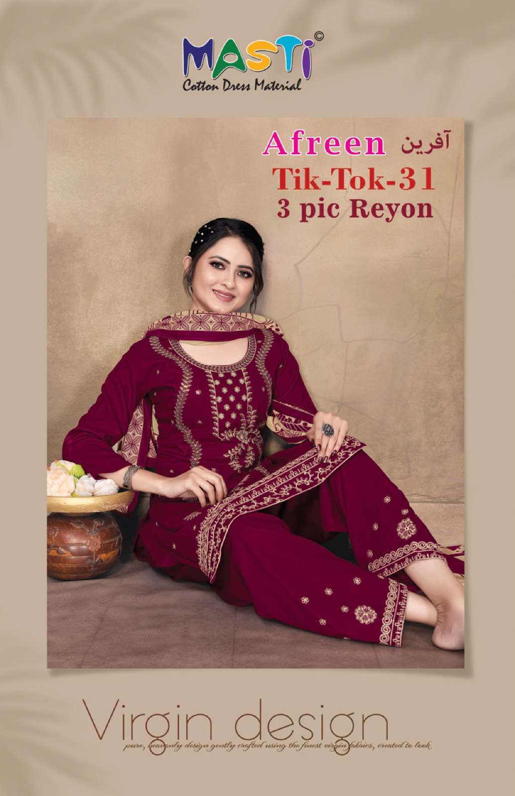 MASTI COTTON AFREEN VOL-31 3101 TO 3105 SERIES PURE RAYON EMBROIDERY DRESSES-00201