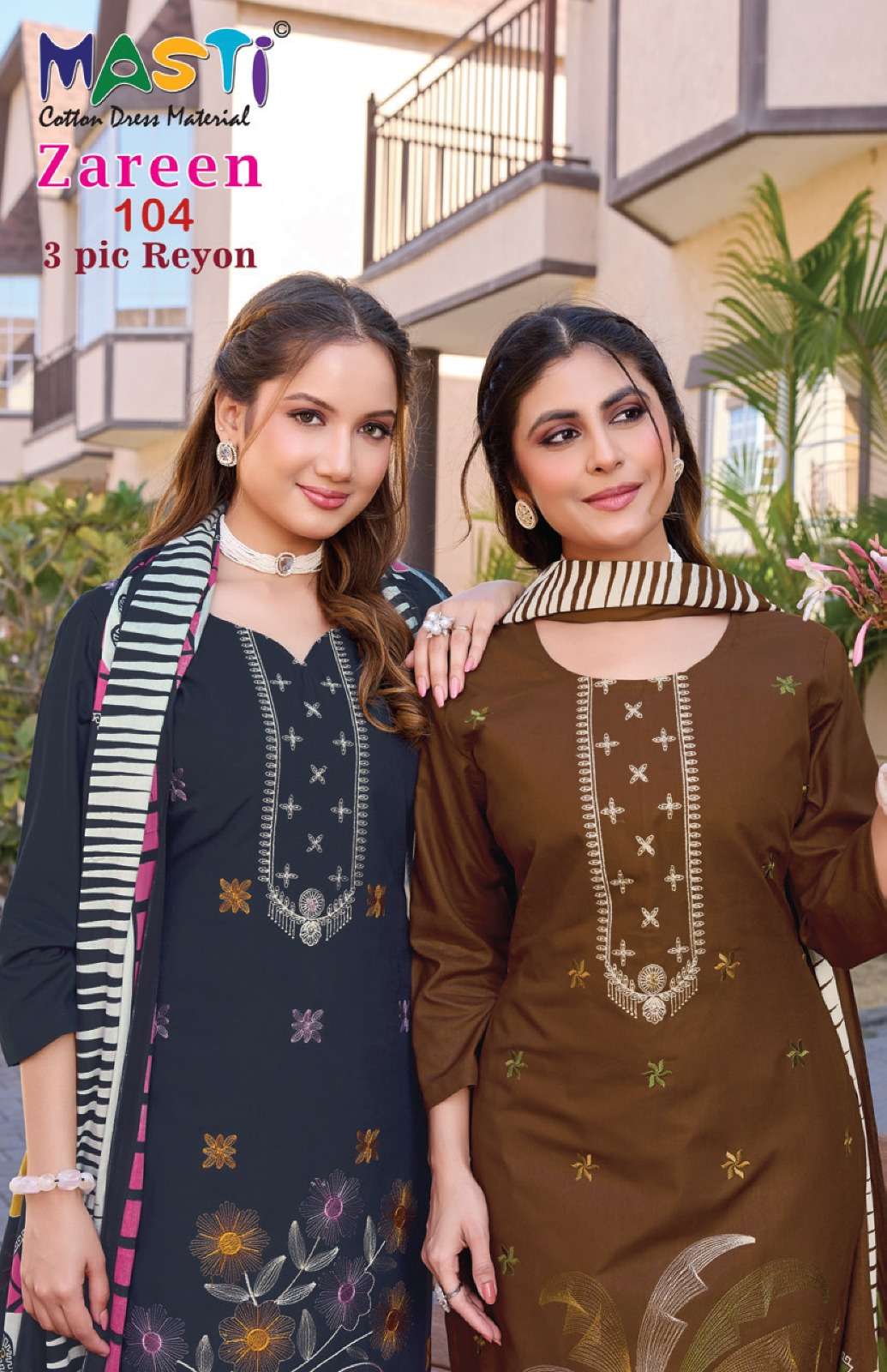 MASTI COTTON ZAREEN VOL-104 A TO E SERIES PURE RAYON EMBROIDERY DRESSES-00201