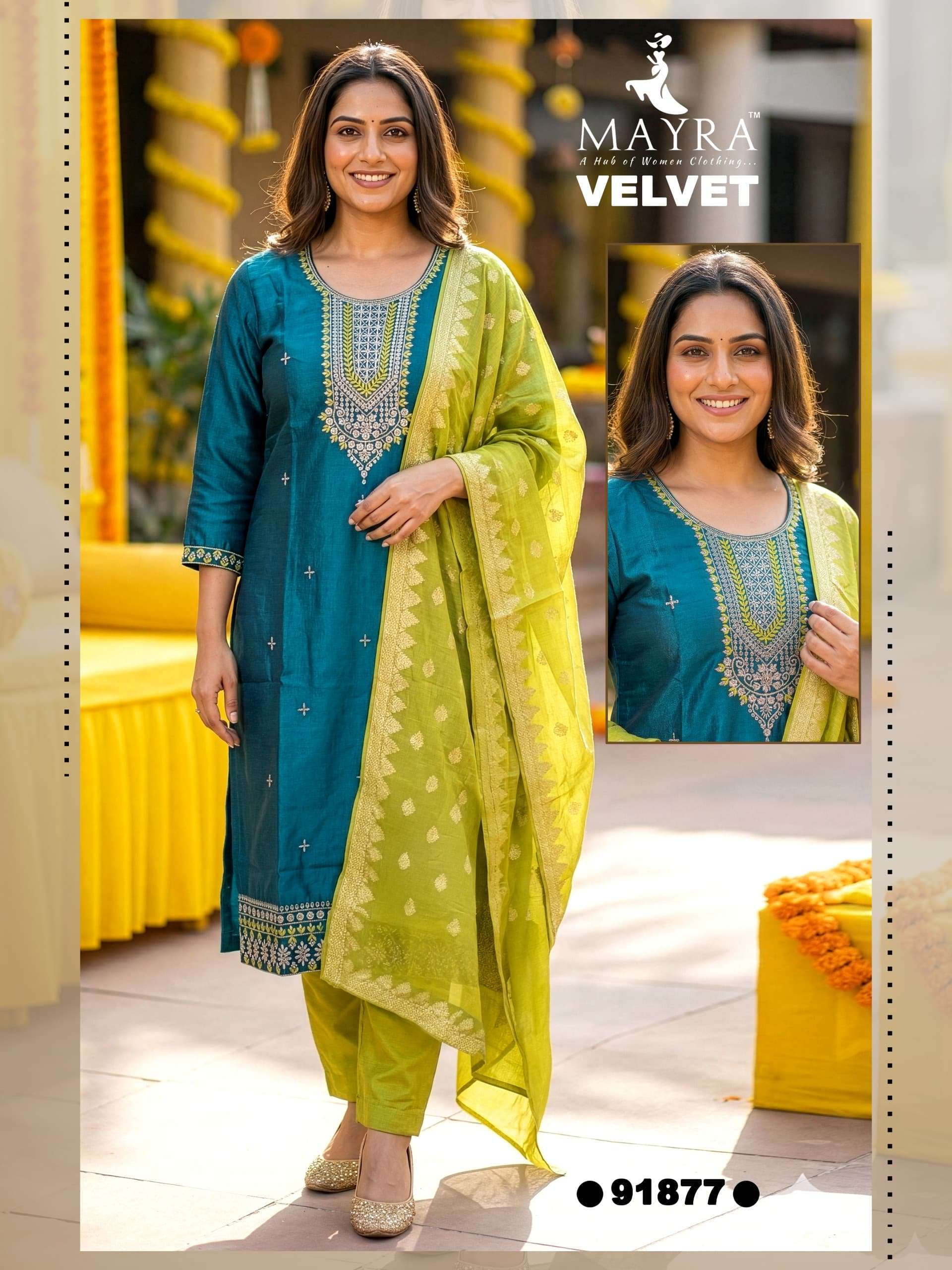 MAYRA VELVET 91877 TO 91884 SERIES SATIN SILK STITCHED DRESSES SET-00320