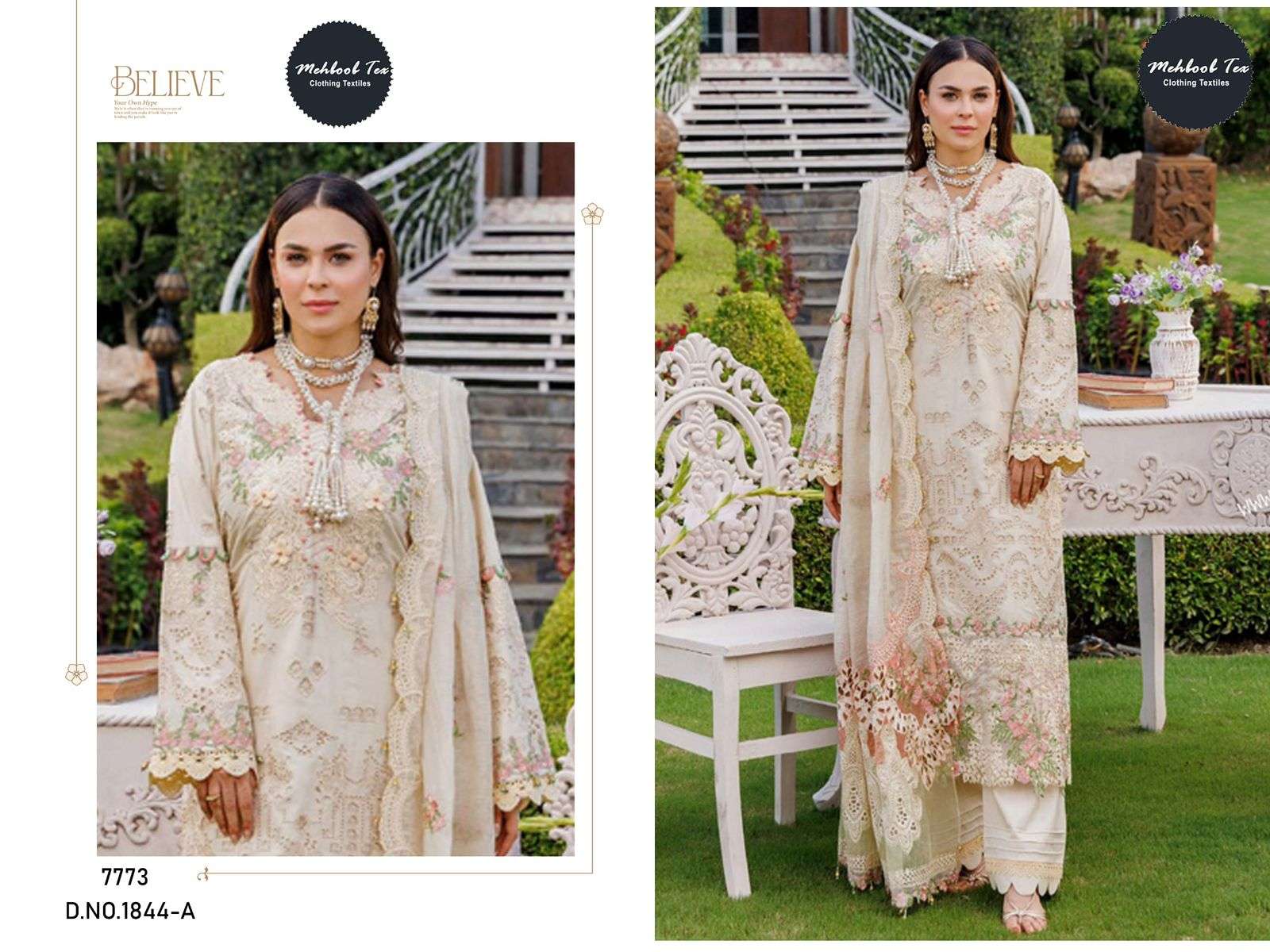 MEHBOOB TEX 1844 A TO B SERIES PURE COTTON EMBROIDERY PAKISATNI DRESSES-00071