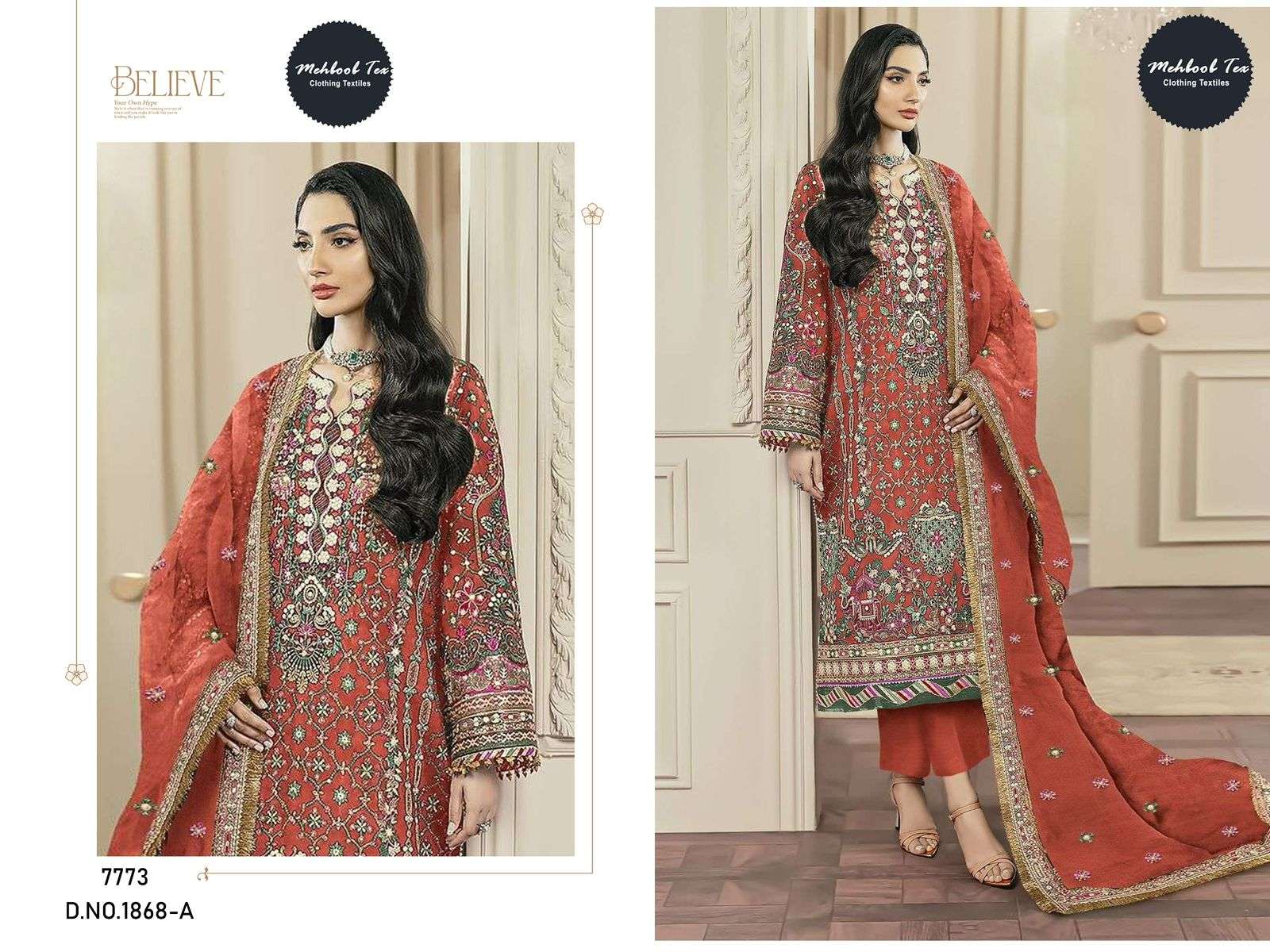 MEHBOOB TEX K-1868 A TO D SERIES CHIFFON EMBROIDERY DRESSES-00071