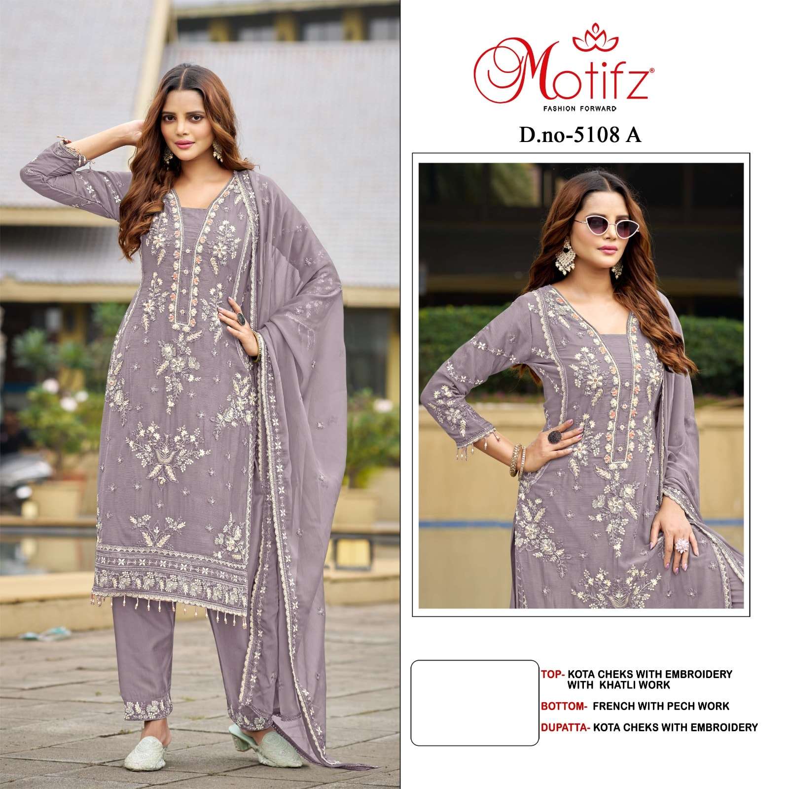 MOTIFZ 5108 A TO D SERIES KOTA CHEKS EMBROIDERY PAKISTANI DRESSES-00201