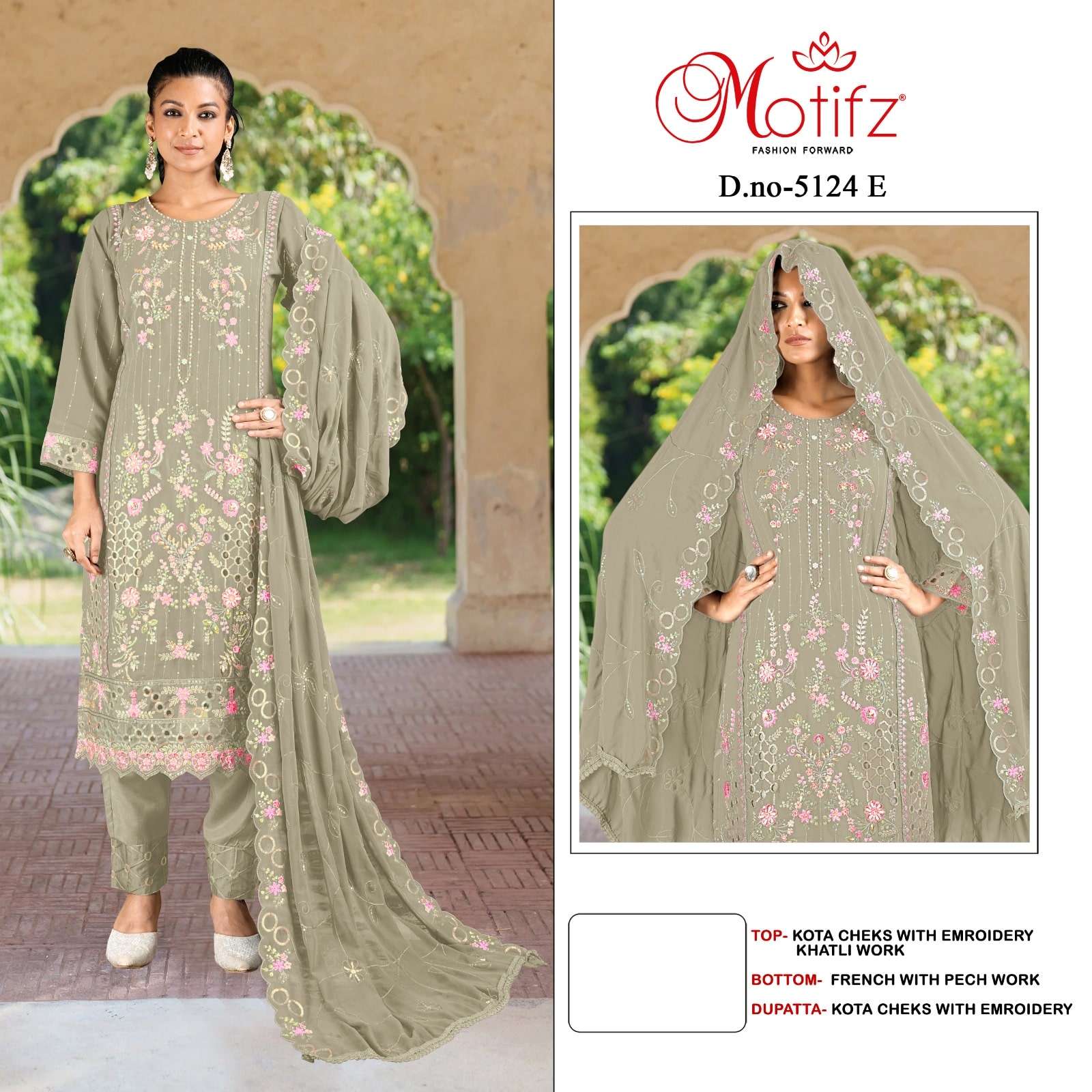 MOTIFZ 5124 E TO H SERIES KOTA CHEKS EMBROIDERY DRESSES-00201