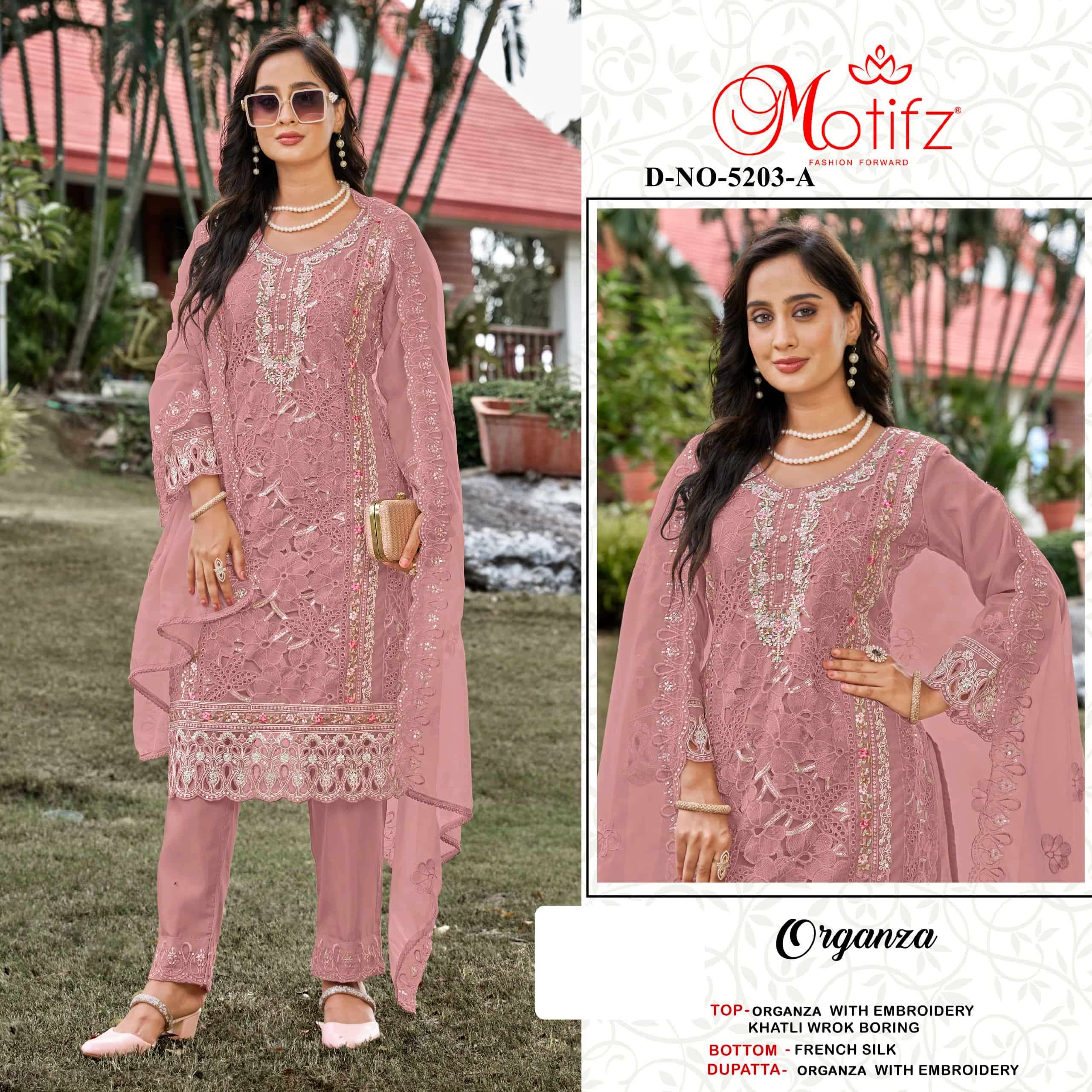 MOTIFZ 5203 A TO D SERIES PURE ORGANZA EMBROIDERY PAKISATNI DRESSES-00201