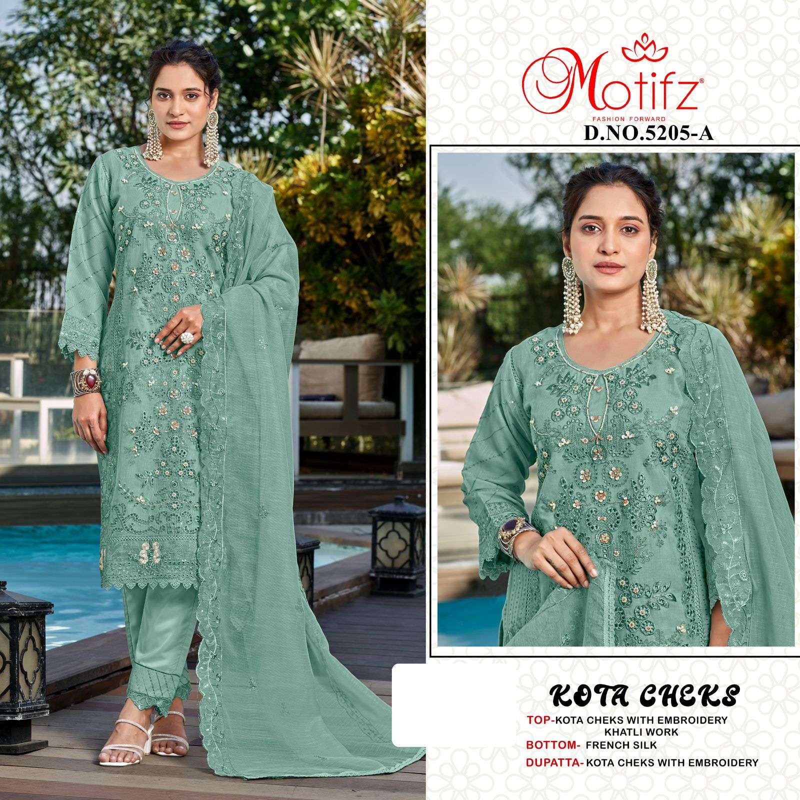 MOTIFZ 5205 A TO D SERIES KOTA CHEKS EMBROIDERY DRESSES-00201