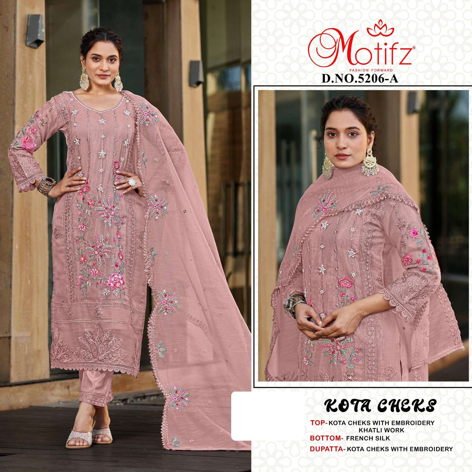 MOTIFZ 5206 A TO D SERIES KOTA CHEKS EMBROIDERY PAKSIATNI DRESSES-00201