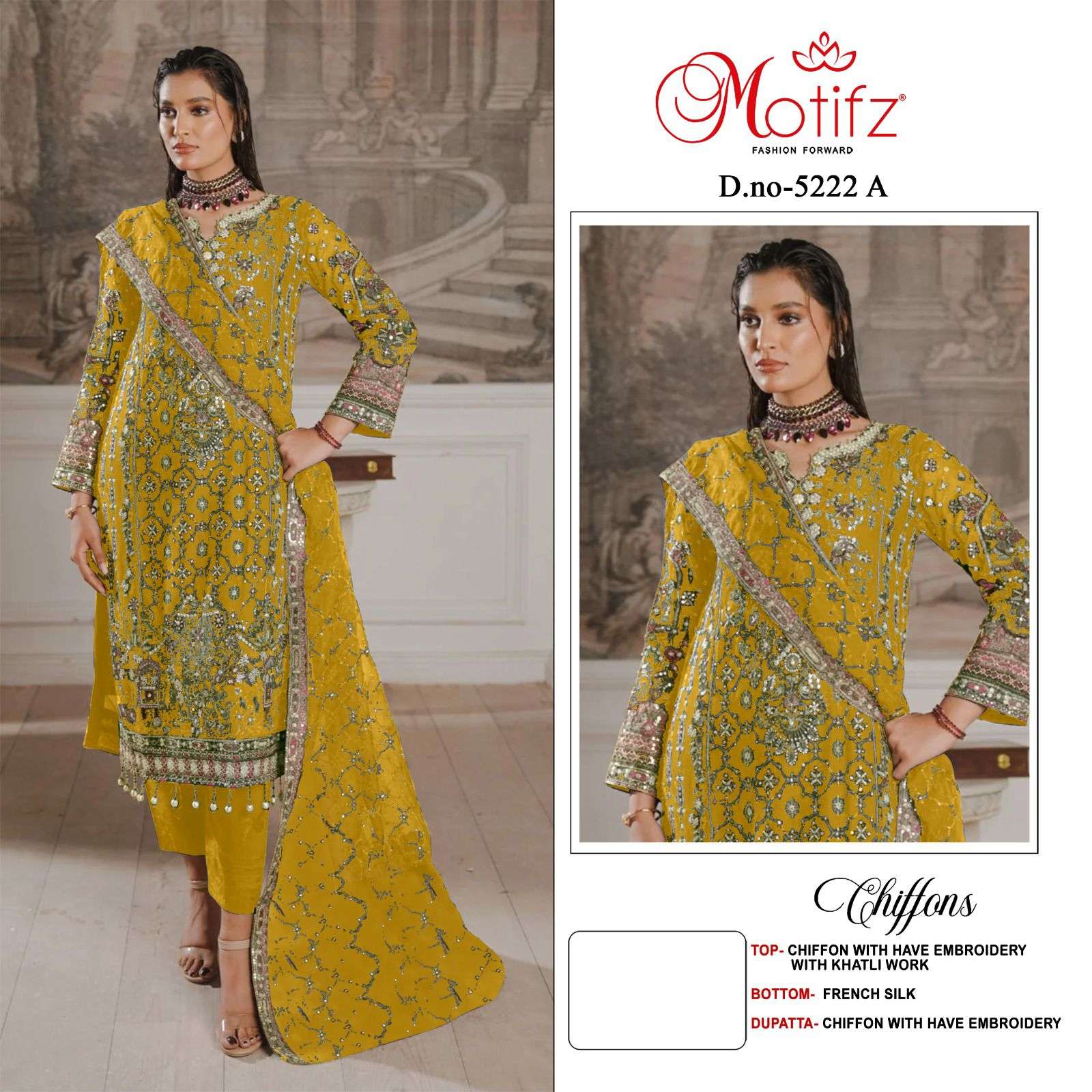 MOTIFZ 5222 A TO D SERIES CHIFFON EMBROIDERY PAKISTANI DRESSES-00201